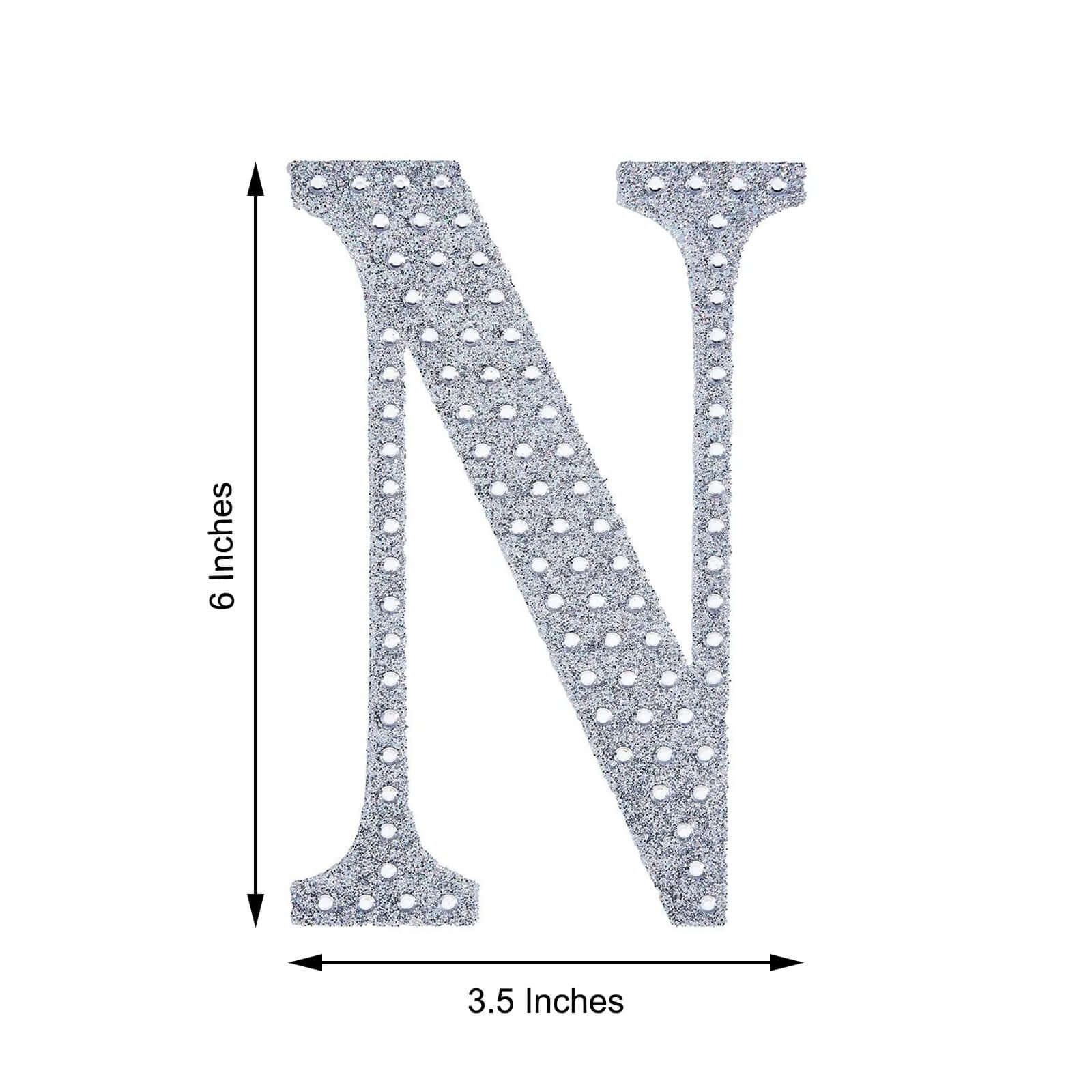 Decorative Rhinestone Alphabet "N" Letter Stickers, Glitter Adhesive Craft Letters Silver DIY Sparkle Embellishments 6"