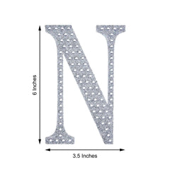 Decorative Rhinestone Alphabet "N" Letter Stickers, Glitter Adhesive Craft Letters Silver DIY Sparkle Embellishments 6"