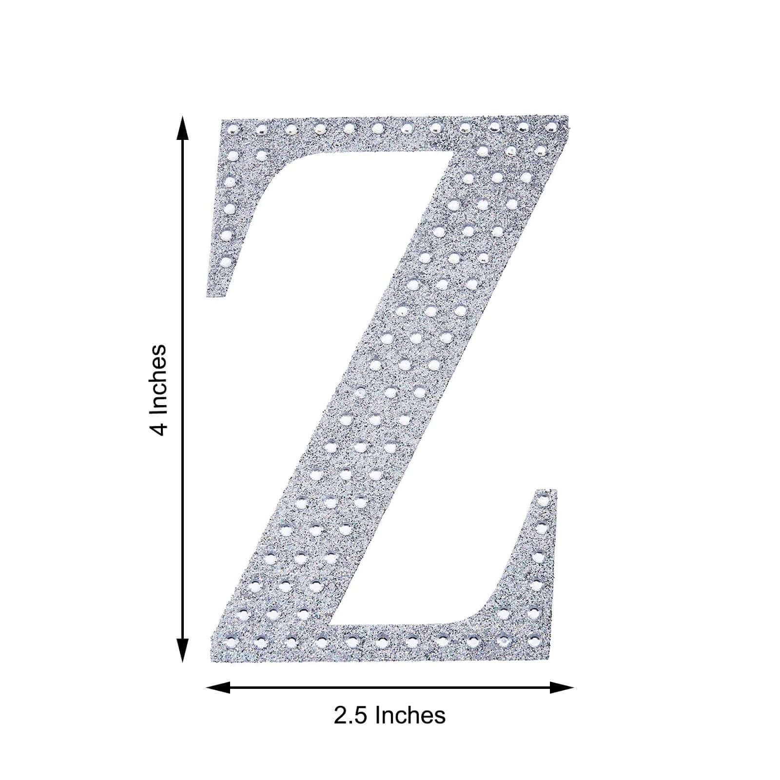 Decorative Rhinestone Alphabet "Z" Letter Stickers, Glitter Adhesive Craft Letters Silver DIY Sparkle Embellishments 4"