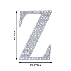Decorative Rhinestone Alphabet "Z" Letter Stickers, Glitter Adhesive Craft Letters Silver DIY Sparkle Embellishments 4"