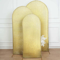 5ft Champagne Shimmer Tinsel Spandex Chiara Backdrop Stand Cover For Fitted Round Top Wedding Arch