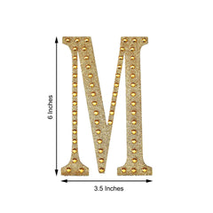 Decorative Rhinestone Alphabet "M" Letter Stickers, Glitter Adhesive Craft Letters Gold DIY Sparkle Embellishments 6"