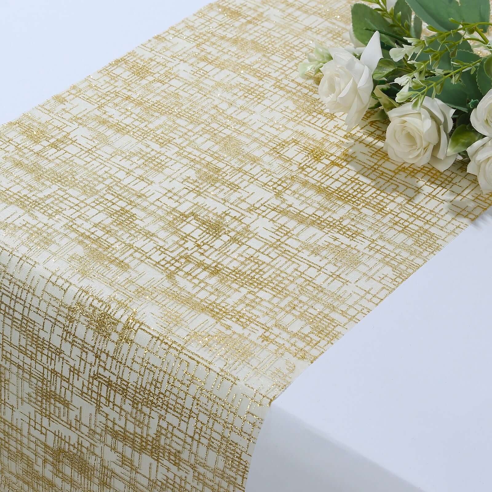Mesh 11"x108" Table Runner Metallic Gold - Glitter Design for Convenient Event Decoration
