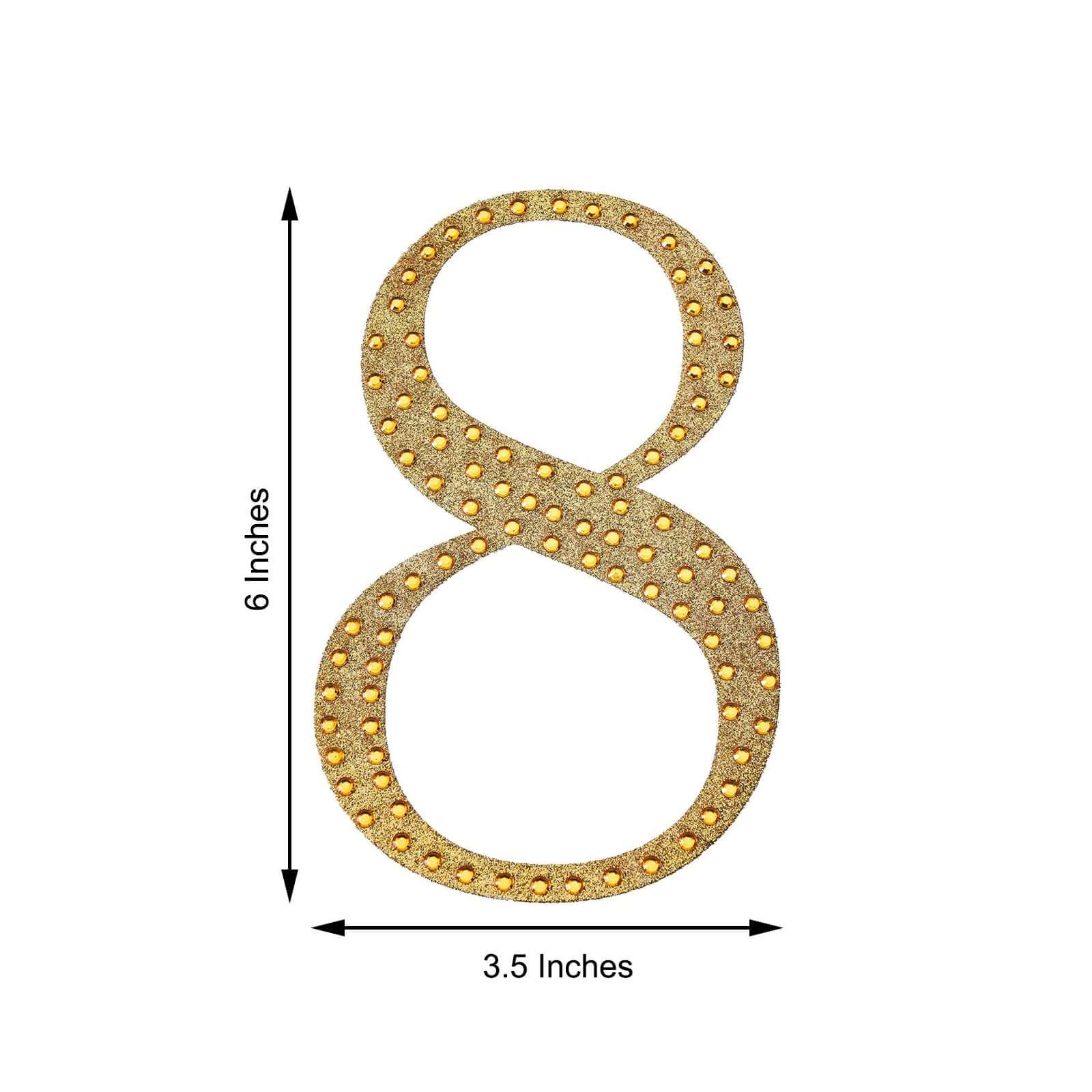 Decorative Rhinestone Number "8" Stickers, Glitter Adhesive Craft Numbers Gold DIY Sparkle Embellishments 6"