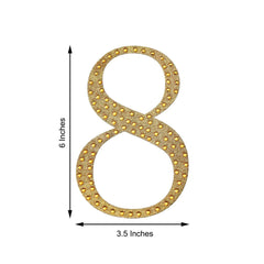 Decorative Rhinestone Number "8" Stickers, Glitter Adhesive Craft Numbers Gold DIY Sparkle Embellishments 6"