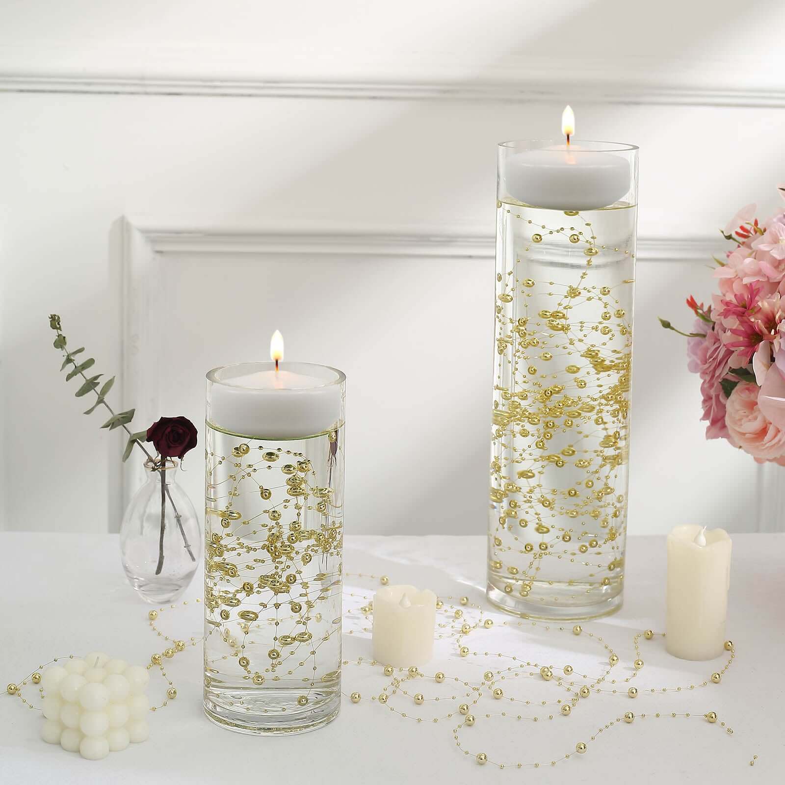 Faux Pearl String Beads Vase Filler - Gold DIY Craft Fishing Line Pearl Chains 100ft