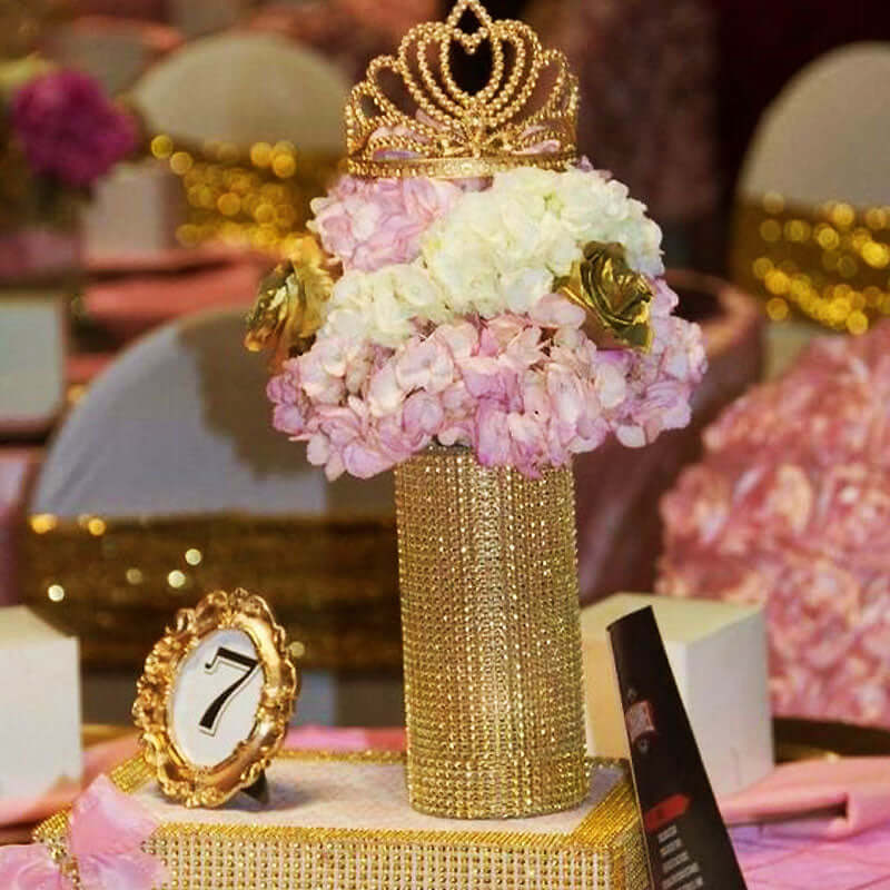 5"x10 Yards Shiny Gold Diamond Rhinestone Ribbon Wrap Roll, DIY Craft Decor