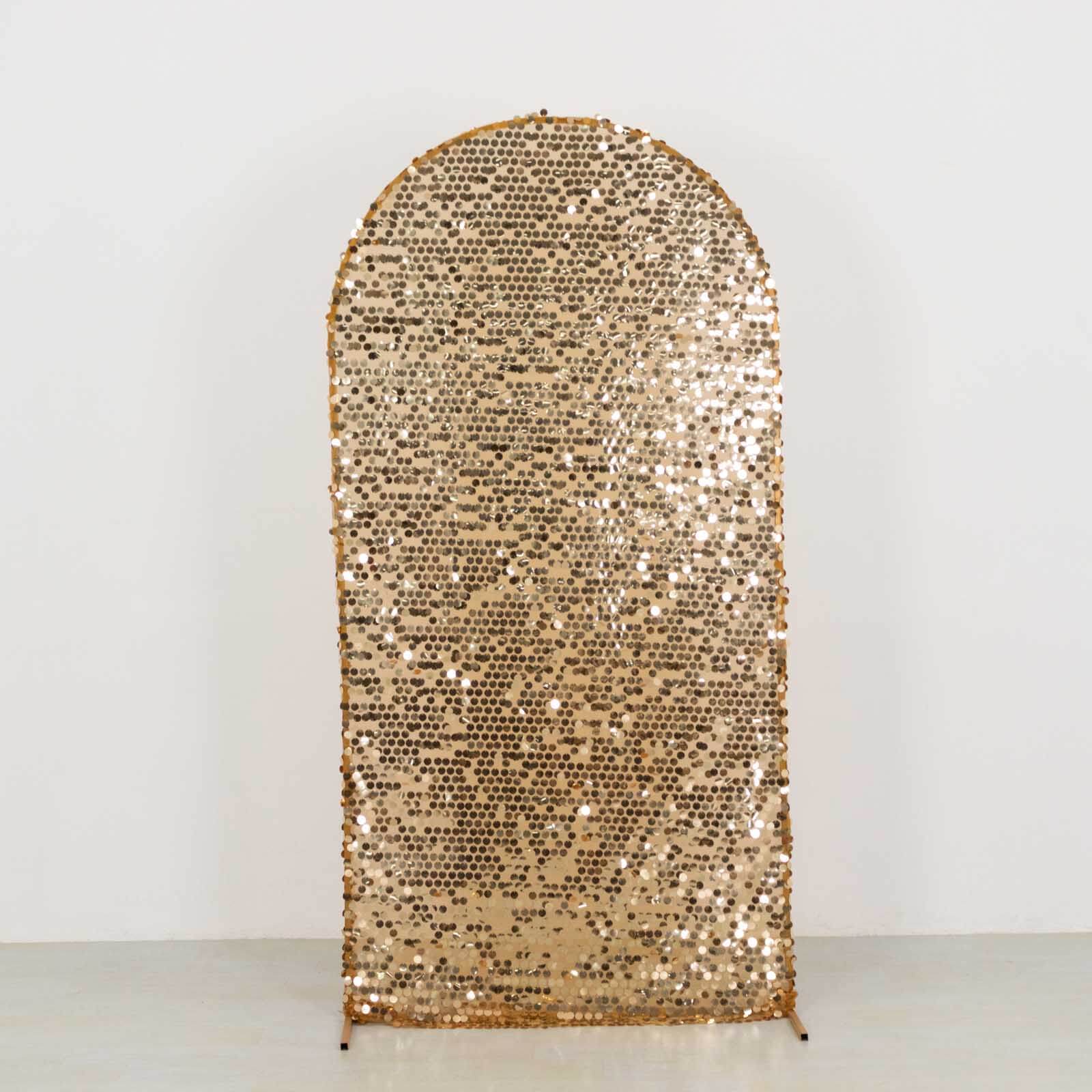 7ft Sparkly Gold Big Payette Sequin Fitted Wedding Arch Cover for Round Top Chiara Backdrop Stand