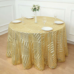 Sequin 120" Round Tablecloth Gold - Seamless Diamond Glitz Design for Glamorous Gatherings