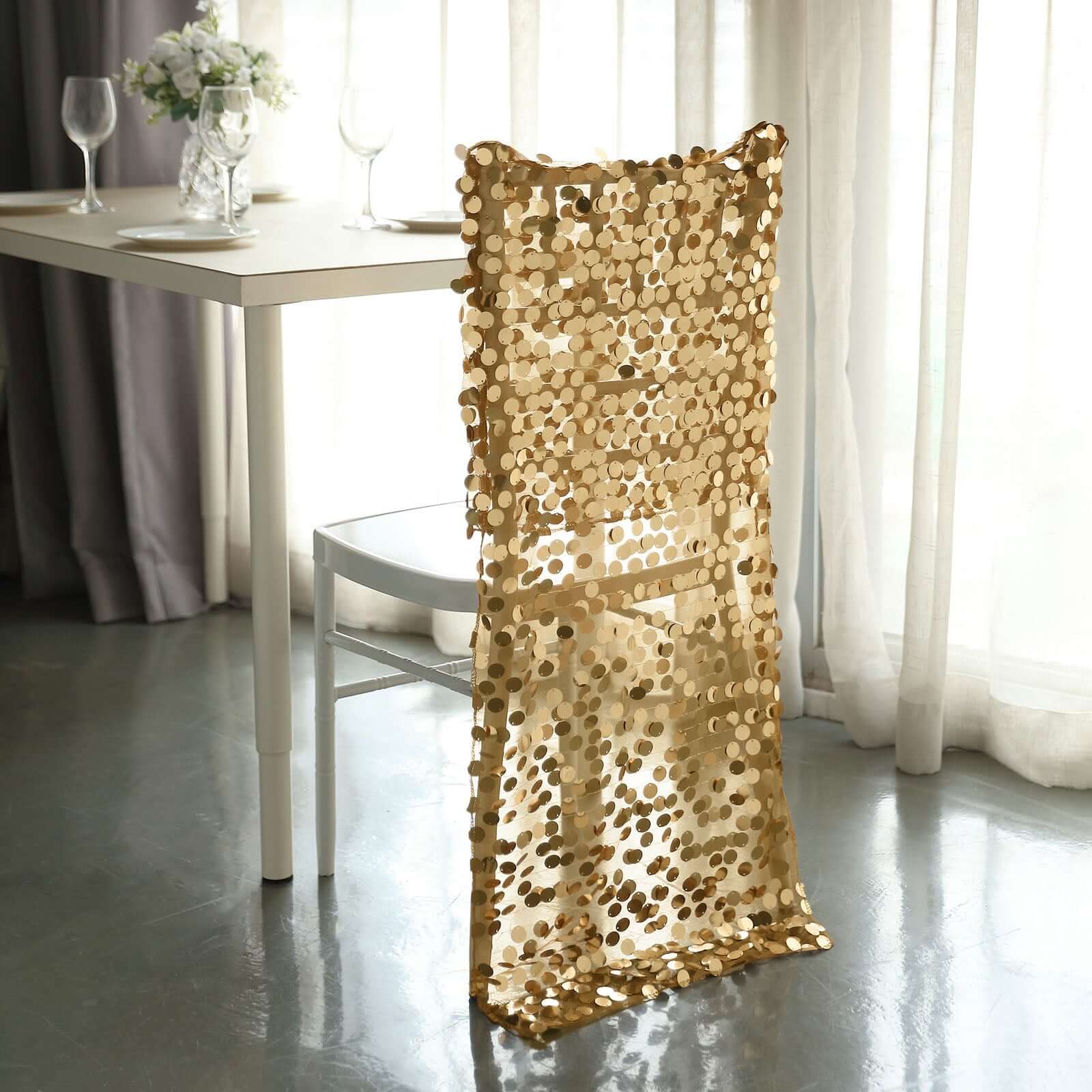 Sequin Chair Slipcover Big Payette Design for Chiavari Chairs Gold - Glittering Event Chair Back Cover