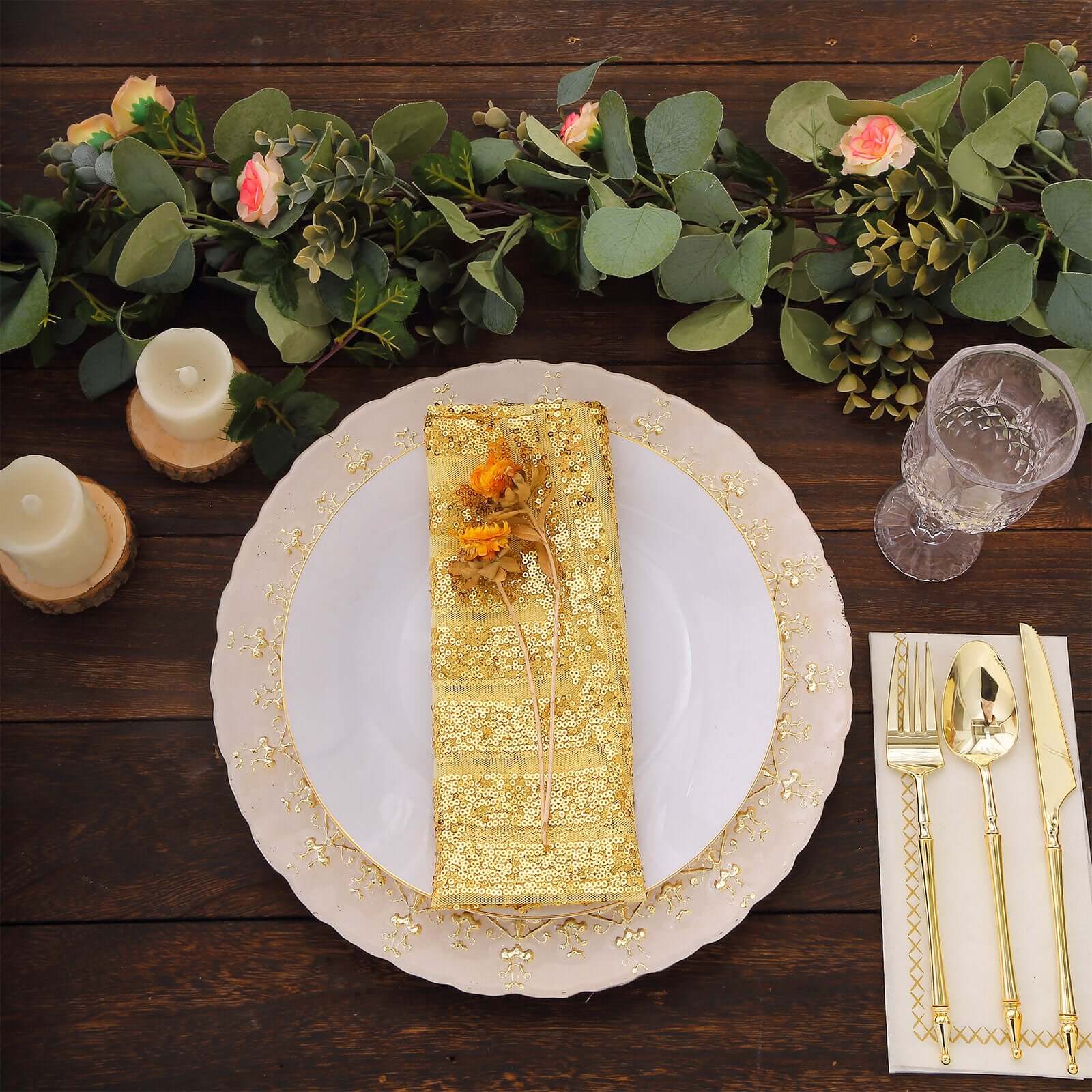 Sequin Napkins 20"x20" Gold - Diamond Pattern Reusable Napkin for Glamorous Table Settings