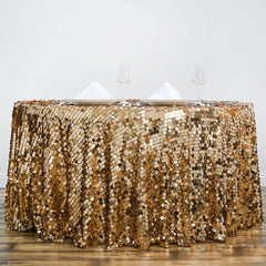 Sequin 120" Round Tablecloth Gold - Seamless Big Payette Design for Luxe Celebrations