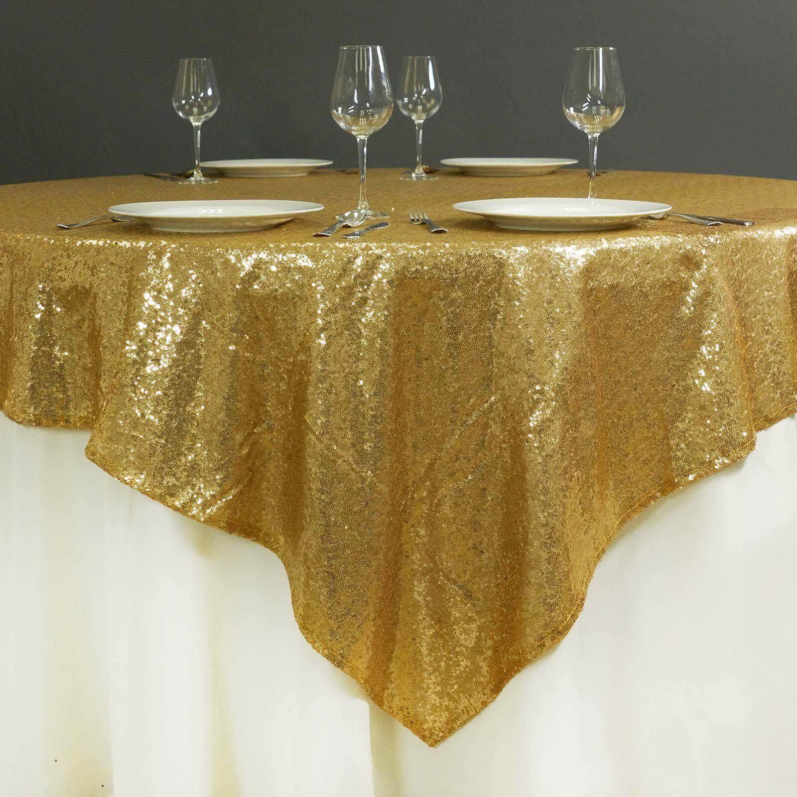Sequin 72"x72" Table Overlay Square Tablecloth Gold - Sparkly Design for Stunning Events