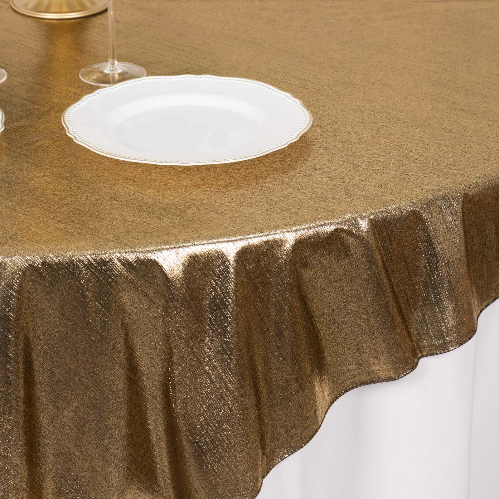 Polyester 72"x72" Table Overlay Square Tablecloth Antique Gold - Sequin Dots Wrinkle-Free Table Cover