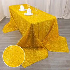 Polyester 90"x156" Rectangle Tablecloth Gold Metallic Fringe Shag Tinsel Design Table Cover for Events Decor