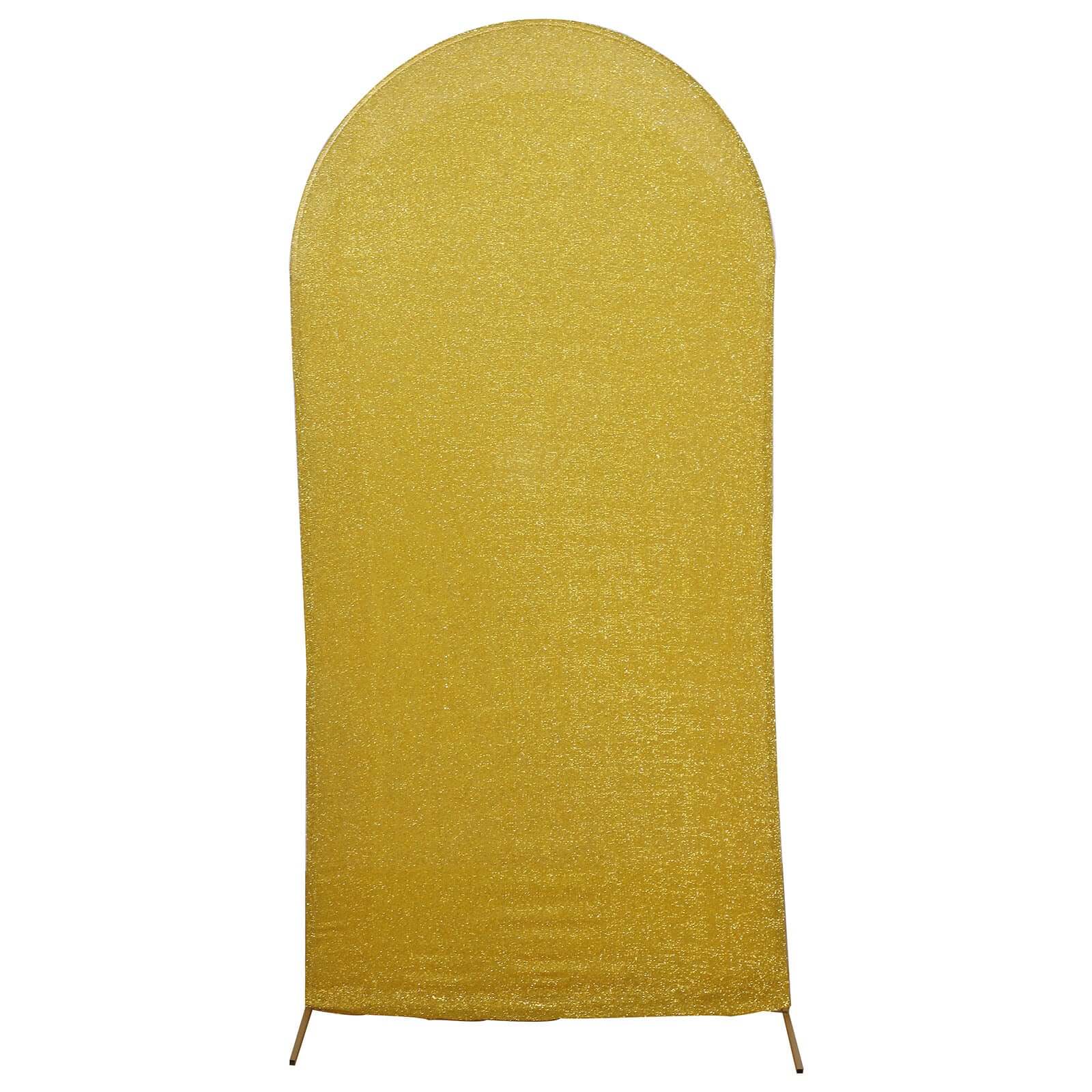 7ft Gold Shimmer Tinsel Spandex Chiara Backdrop Stand Cover For Fitted Round Top Wedding Arch