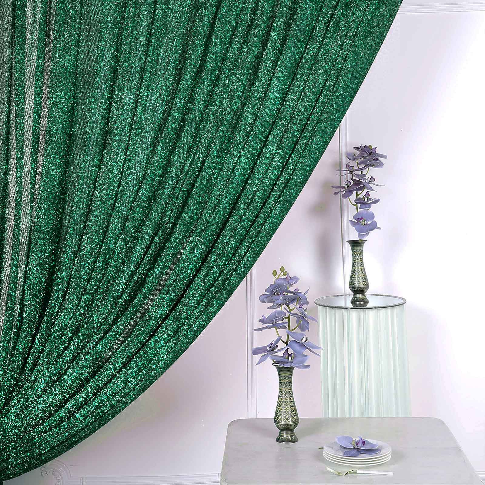 20ftx10ft Hunter Emerald Green Metallic Shimmer Tinsel Event Curtain Drapes, Backdrop Event Panel
