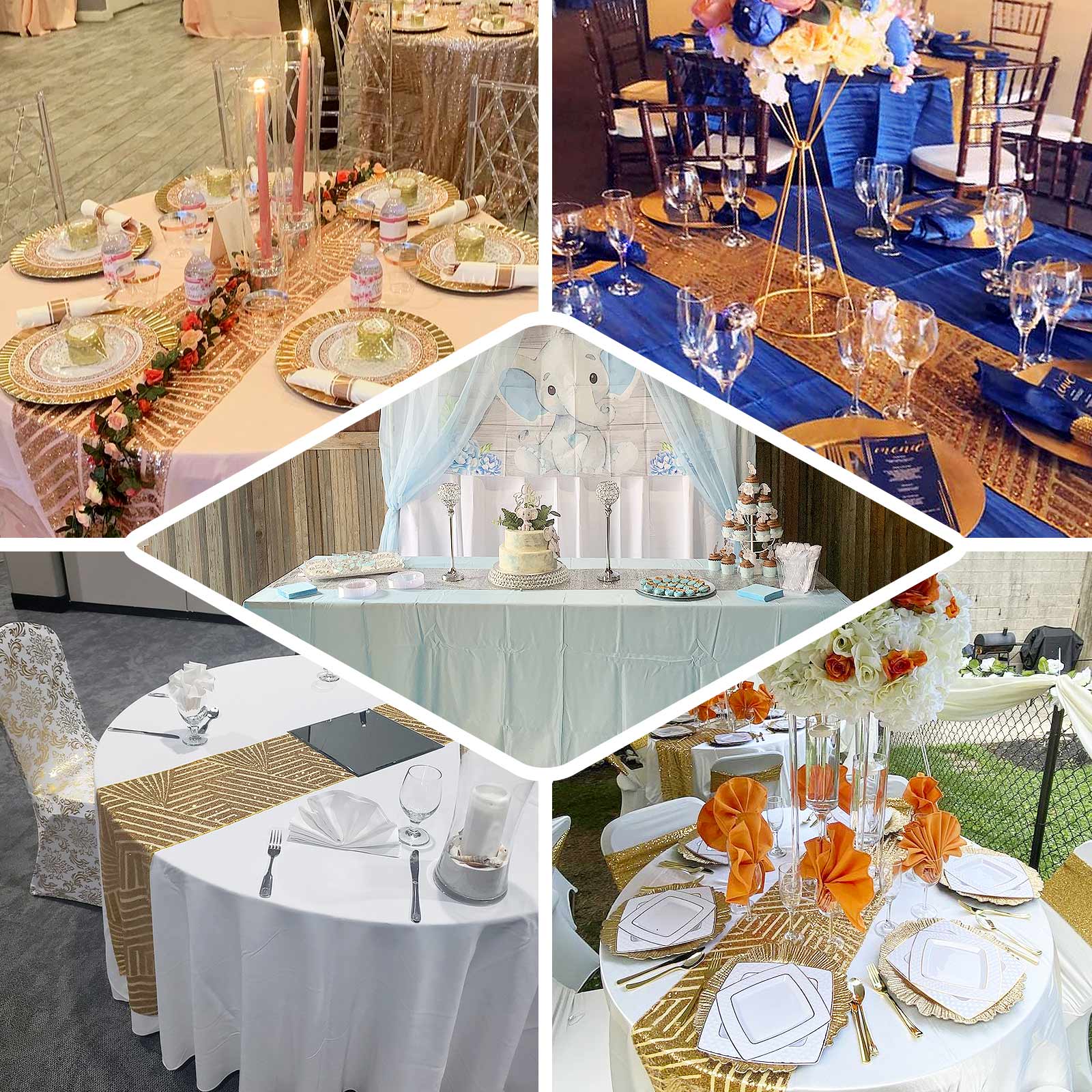 Sequin 12"x108" Table Runner Hunter Emerald Green - Diamond Glitz Design