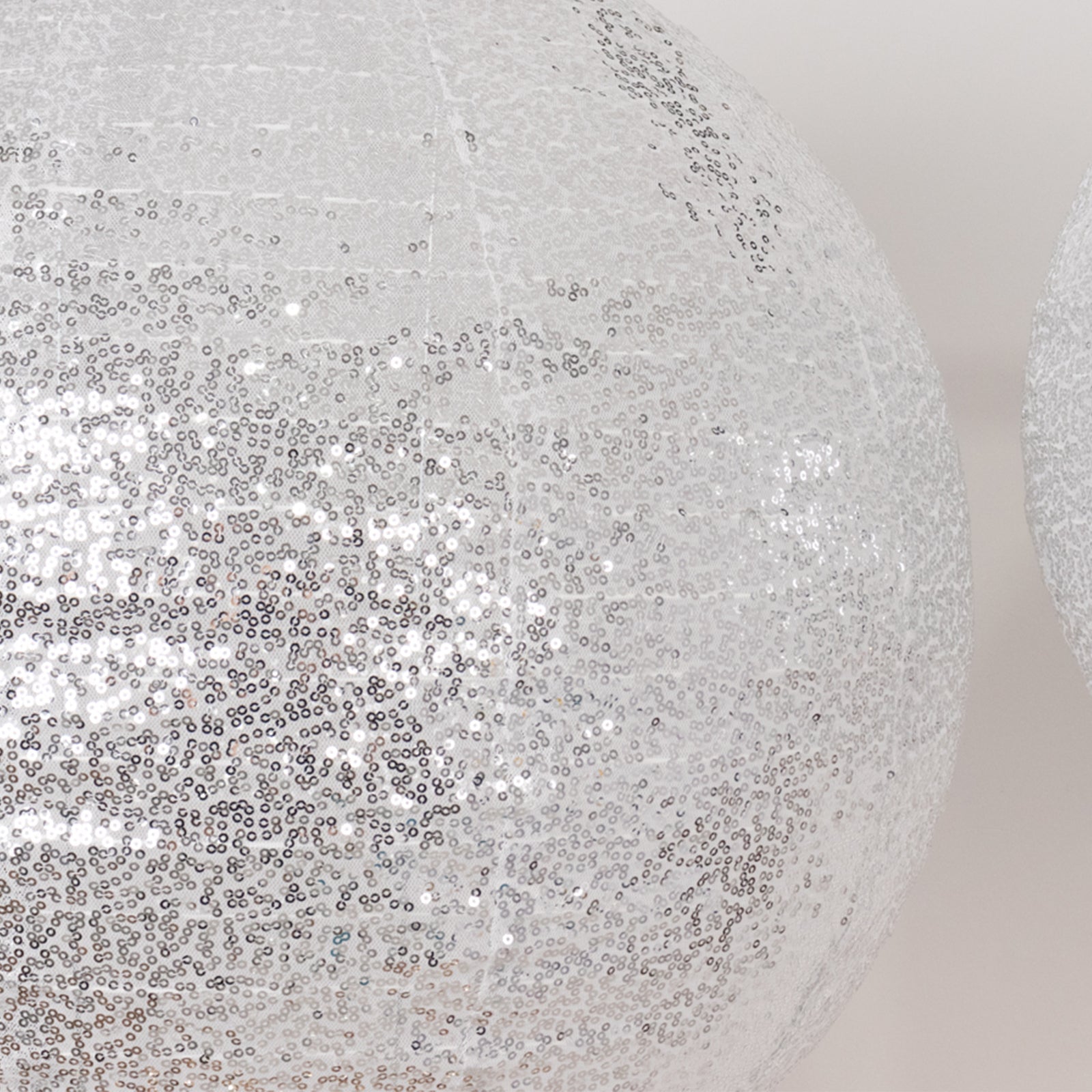 Set of 3 Glitter Silver Sequin Fabric Hanging Lanterns, Large Decorative Round Foldable Chinese Lantern Lampshades - 14",16",20"