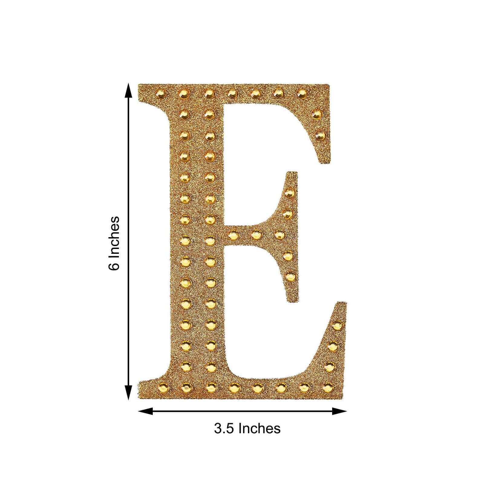 Decorative Rhinestone Alphabet "E" Letter Stickers, Glitter Adhesive Craft Letters Gold DIY Sparkle Embellishments 6"