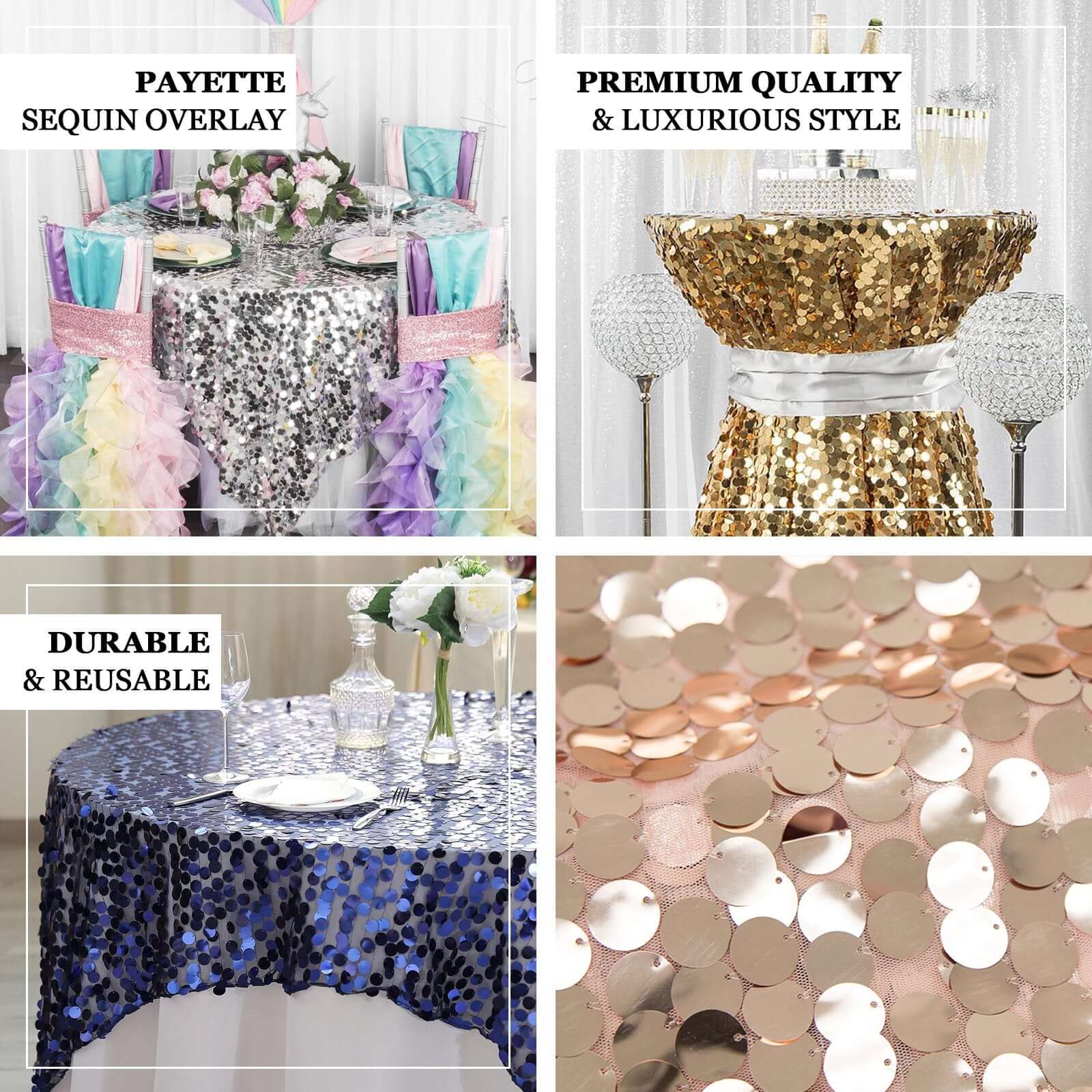 Sequin 72"x72" Table Overlay Square Tablecloth Matte Champagne - Big Payette Table Cover