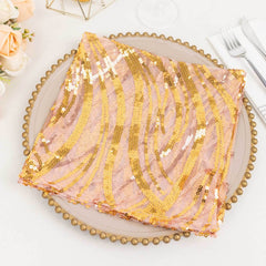 Sequin Mesh 20"x20" Napkin Rose Gold - Wave Embroidered Reusable Napkin