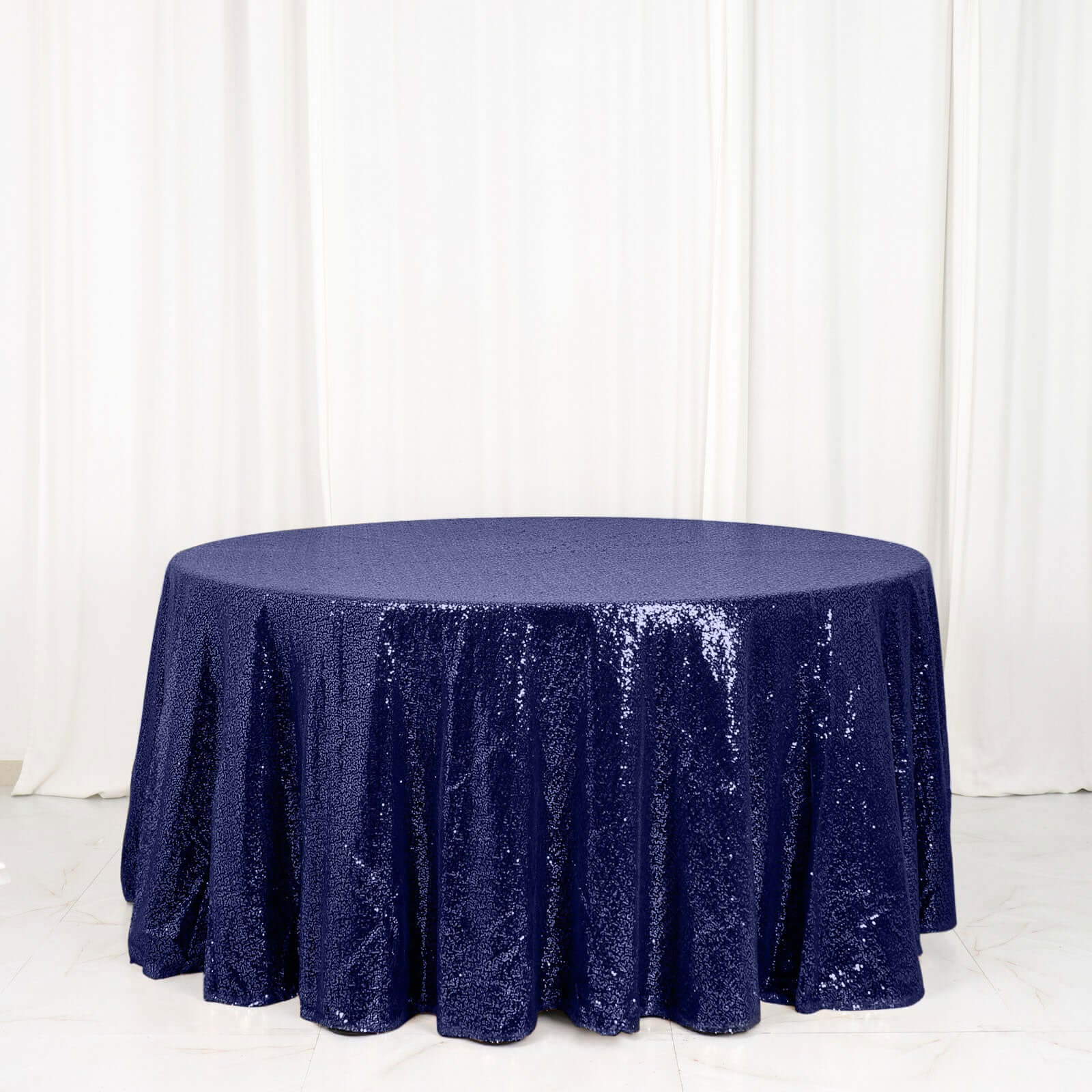 Sequin 120" Round Tablecloth Navy Blue - Seamless Glittering Table Cover