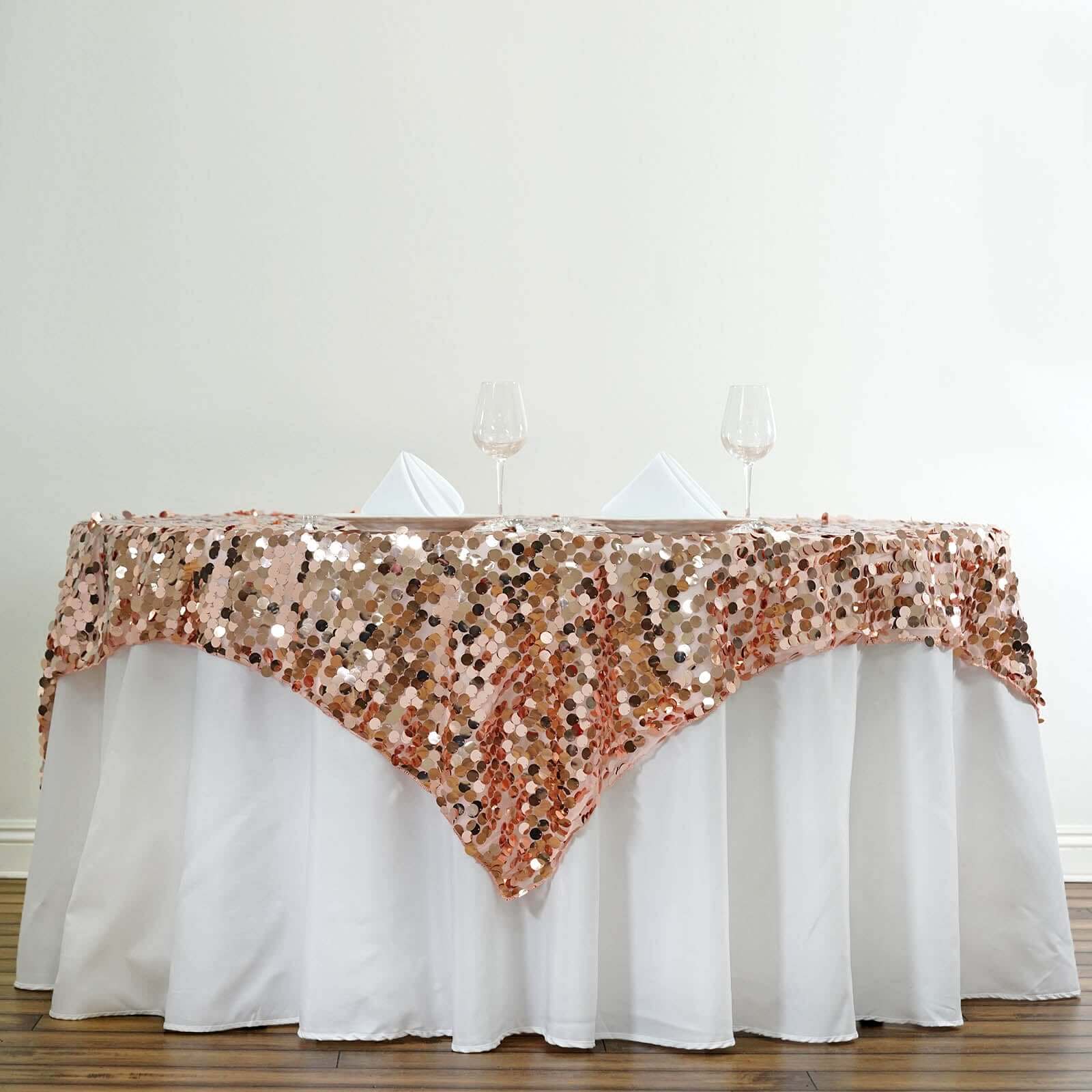 Sequin 72"x72" Table Overlay Square Tablecloth Blush - Big Payette Table Cover