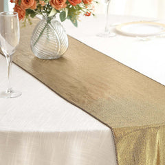 Polyester 12"x108" Table Runner Antique Gold Shimmer Sequin Dots - Wrinkle-Free Finish Table Linen