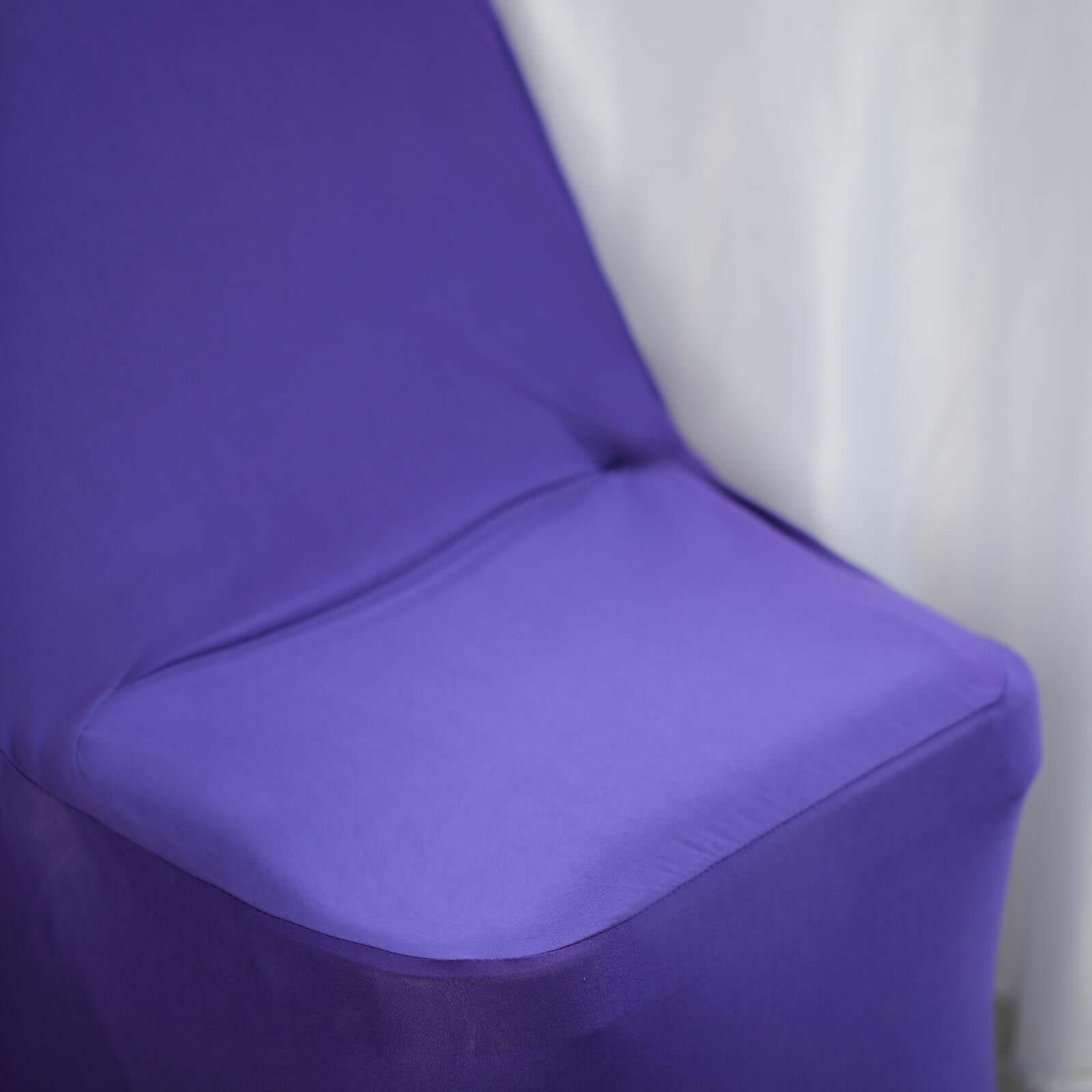 Stretch Spandex Chair Cover Purple for Folding Chairs - Metallic Shimmer Tinsel Back Design Fitted Slipcover