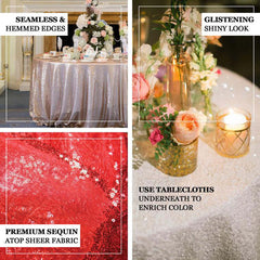 Sequin 120" Round Tablecloth Red - Seamless Glittering Table Cover