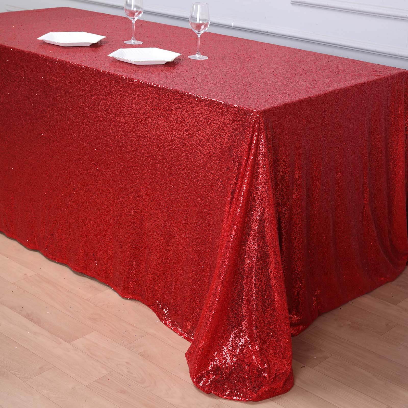Sequin 90"x156" Rectangle Tablecloth Red - Seamless Twinkling Table Cover