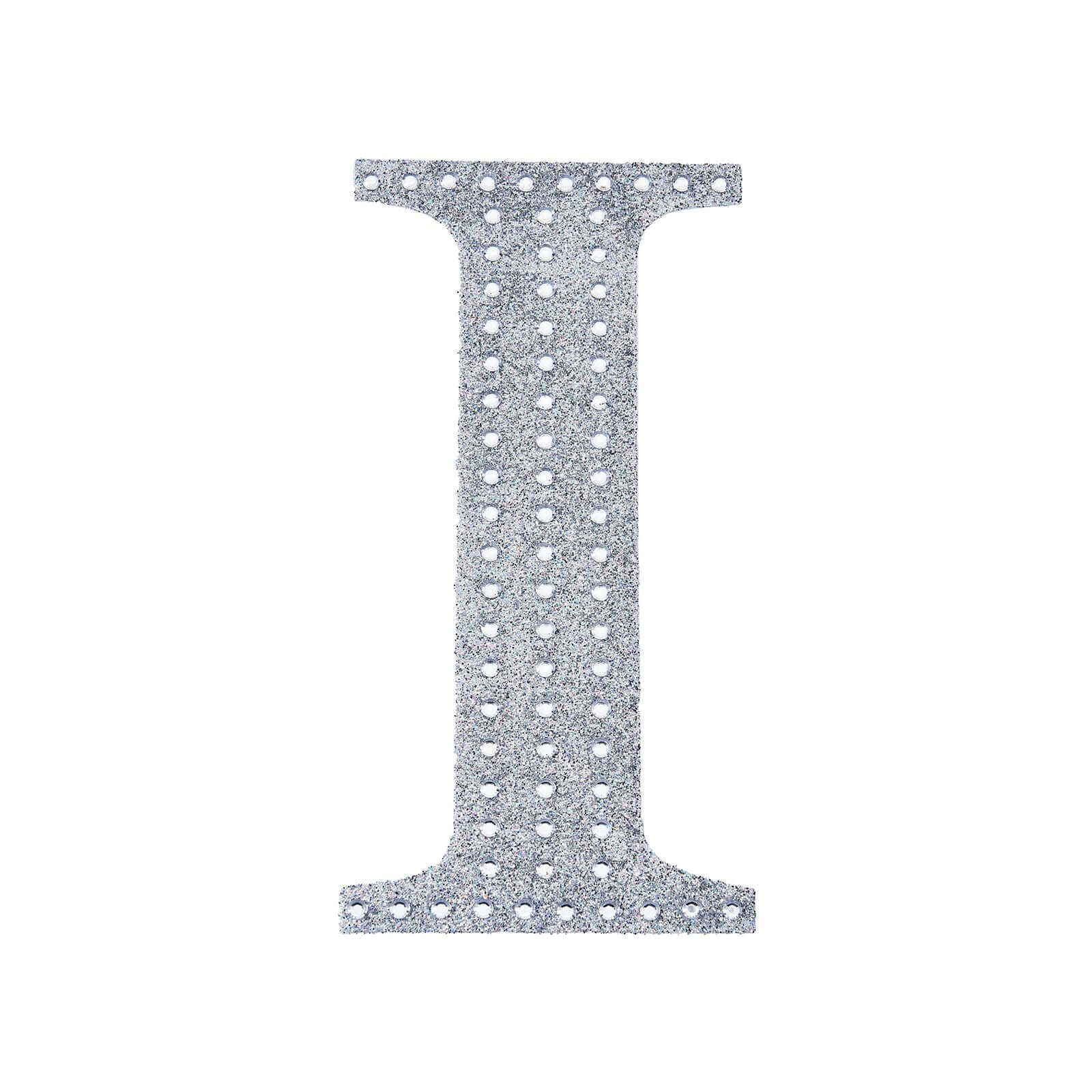 Decorative Rhinestone Alphabet "I" Letter Stickers, Glitter Adhesive Craft Letters Silver DIY Sparkle Embellishments 8"
