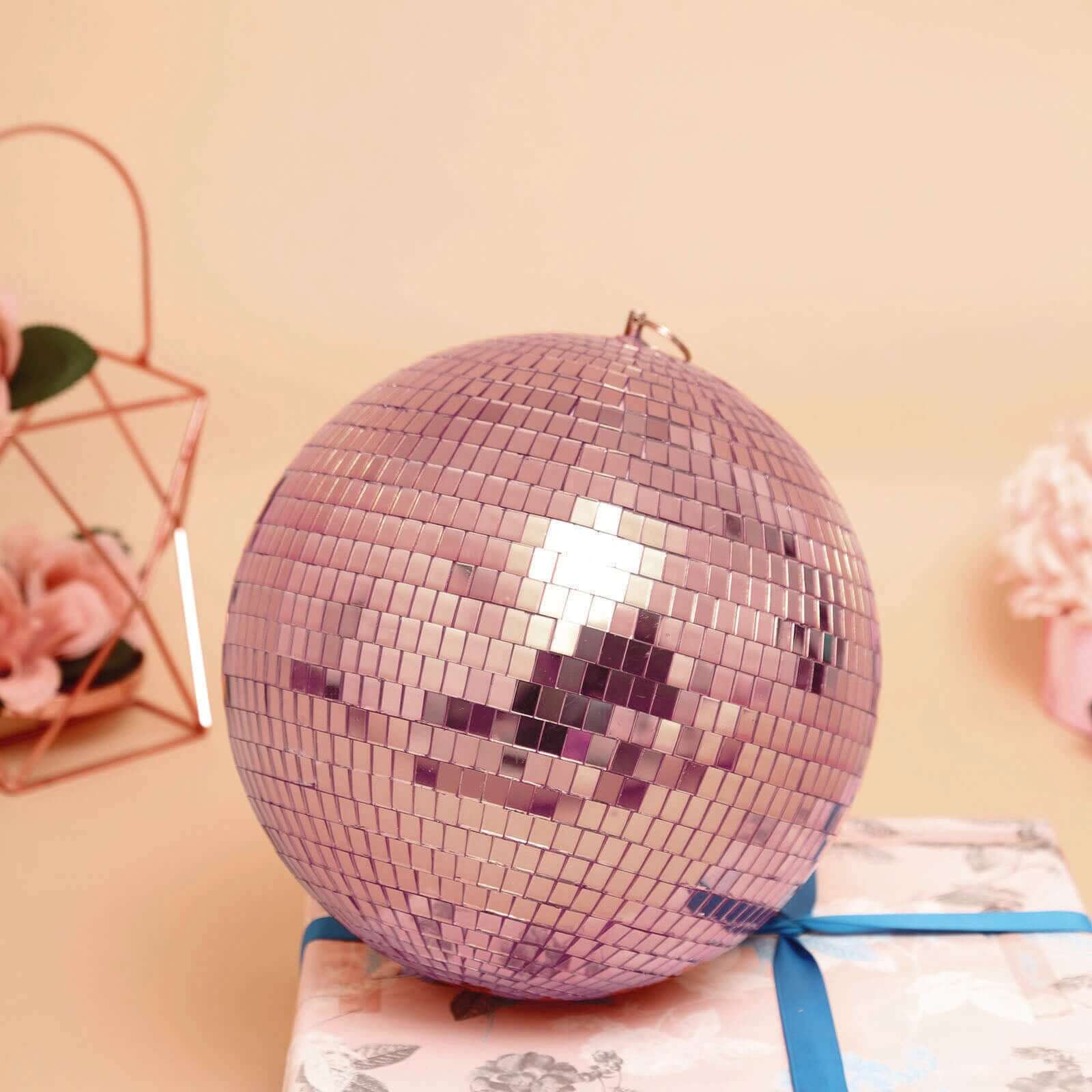 2 Pack 10" Rose Gold Foam Disco Mirror Ball With Hanging Swivel Ring, Holiday Party Decor
