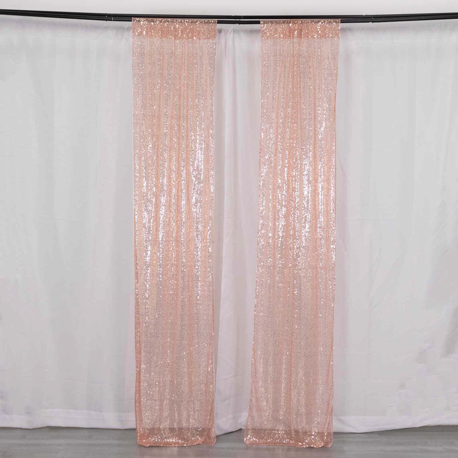 2 Pack Rose Gold Sequin Event Curtain Drapes with Rod Pockets, Seamless Backdrop Event Panels - 8ftx2ft