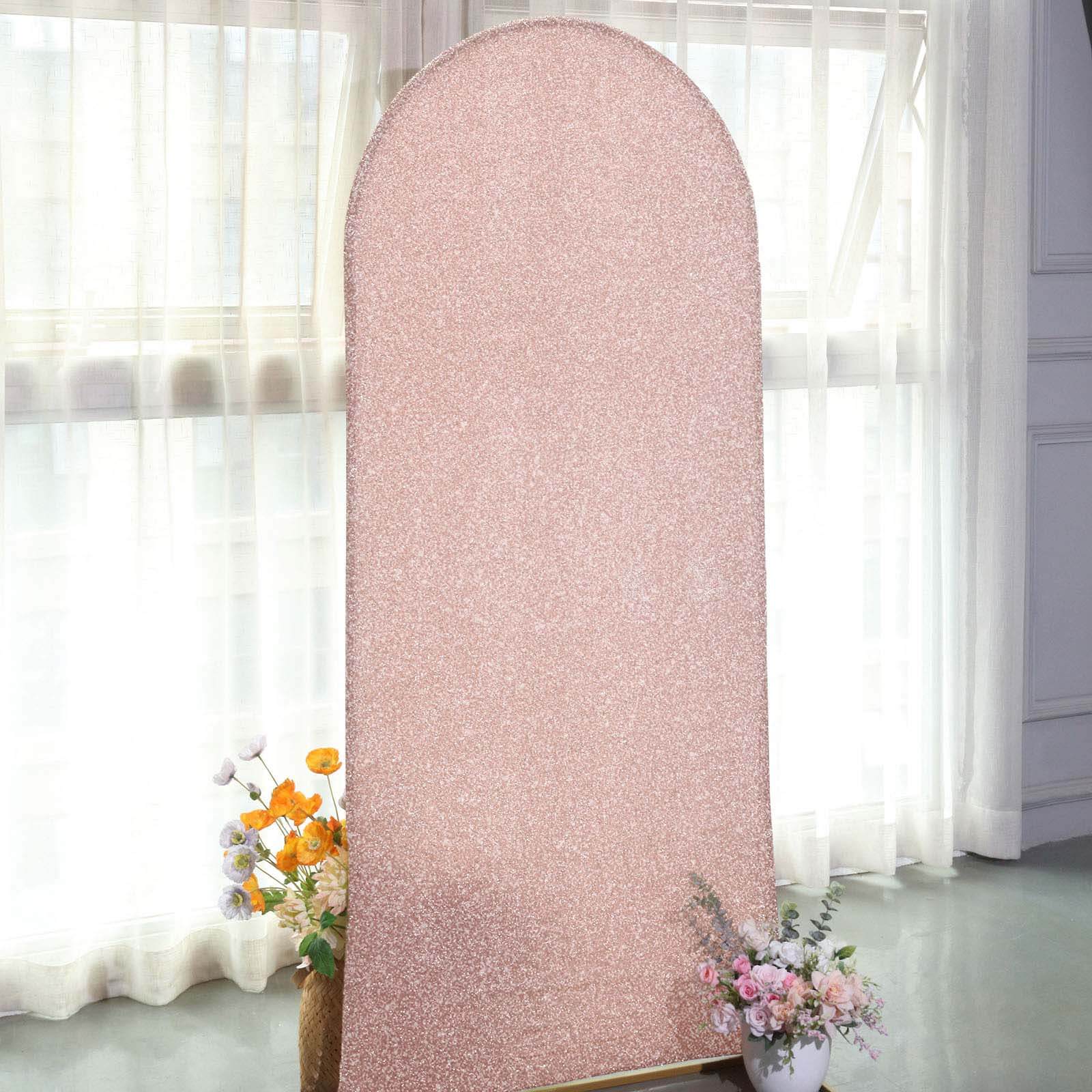 6ft Rose Gold Shimmer Tinsel Spandex Chiara Backdrop Stand Cover For Fitted Round Top Wedding Arch