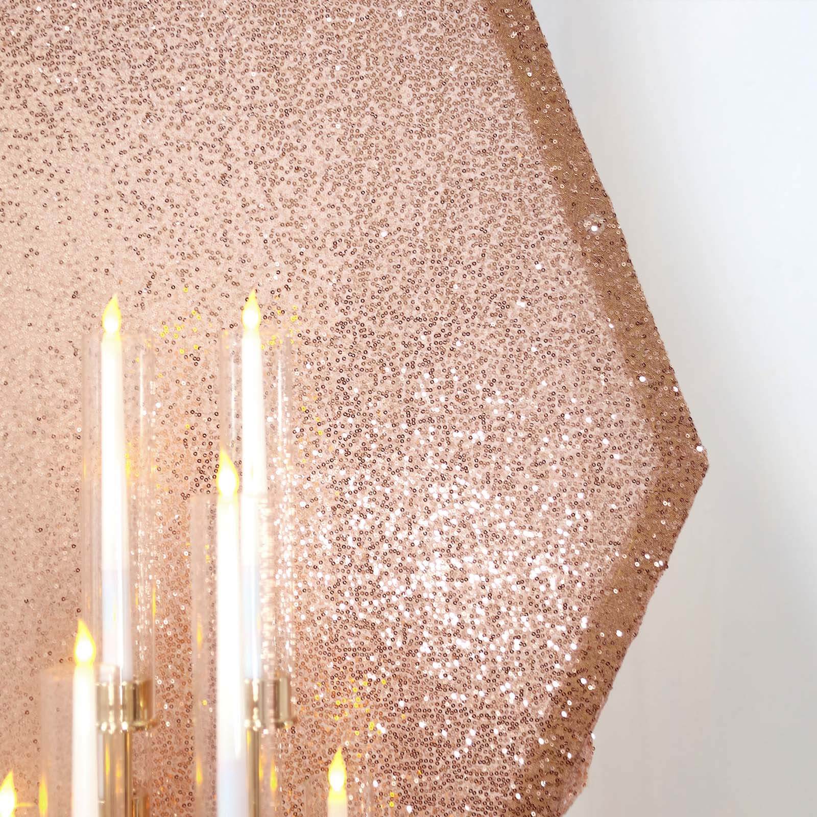 8ftx7ft Rose Gold Shiny Sequin Hexagon Backdrop Stand Cover, Shiny Sparkle 2-Sided Custom Fit Wedding Arch Cover