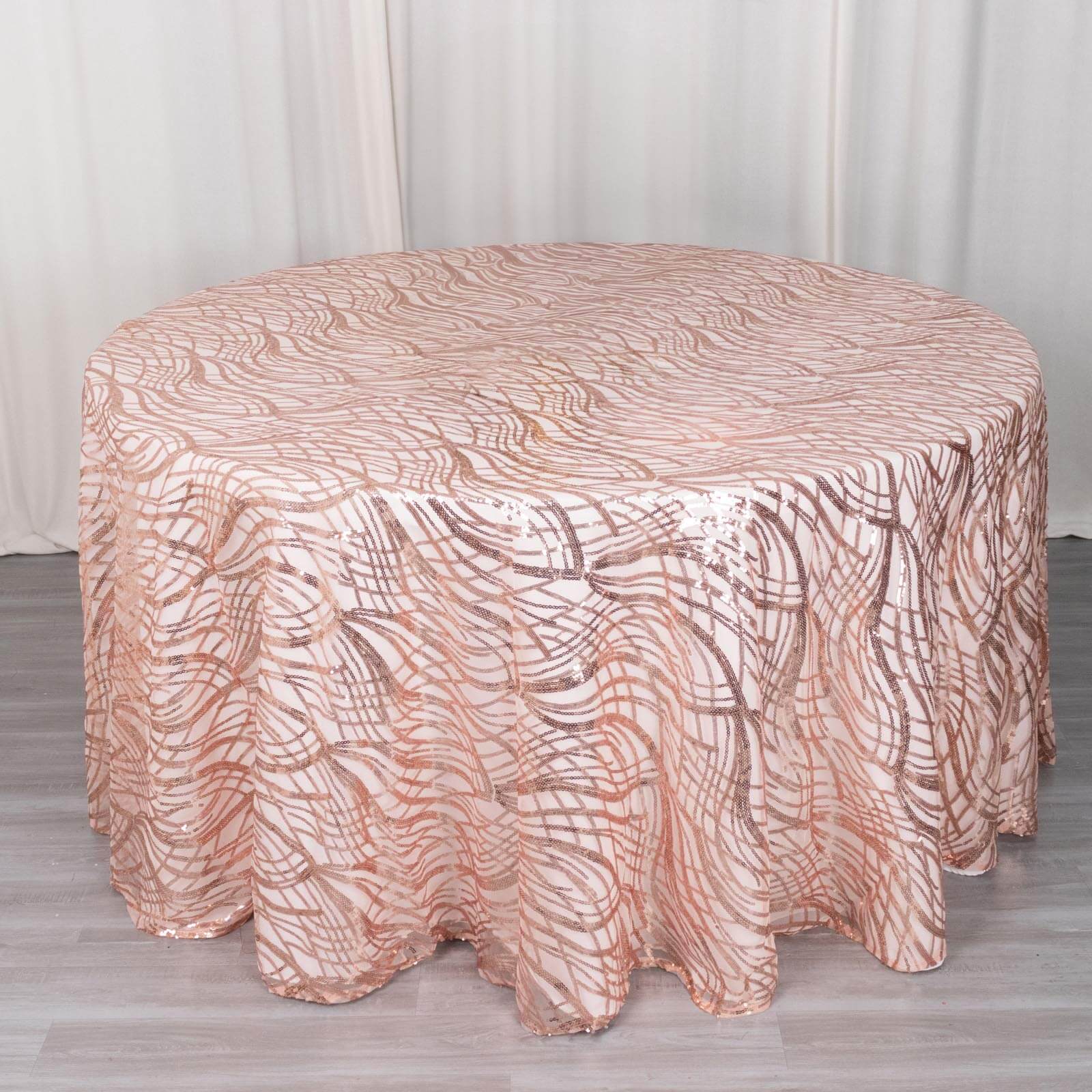 Sequin Mesh 120" Round Tablecloth Rose Gold - Seamless Wave Embroidered Table Cover