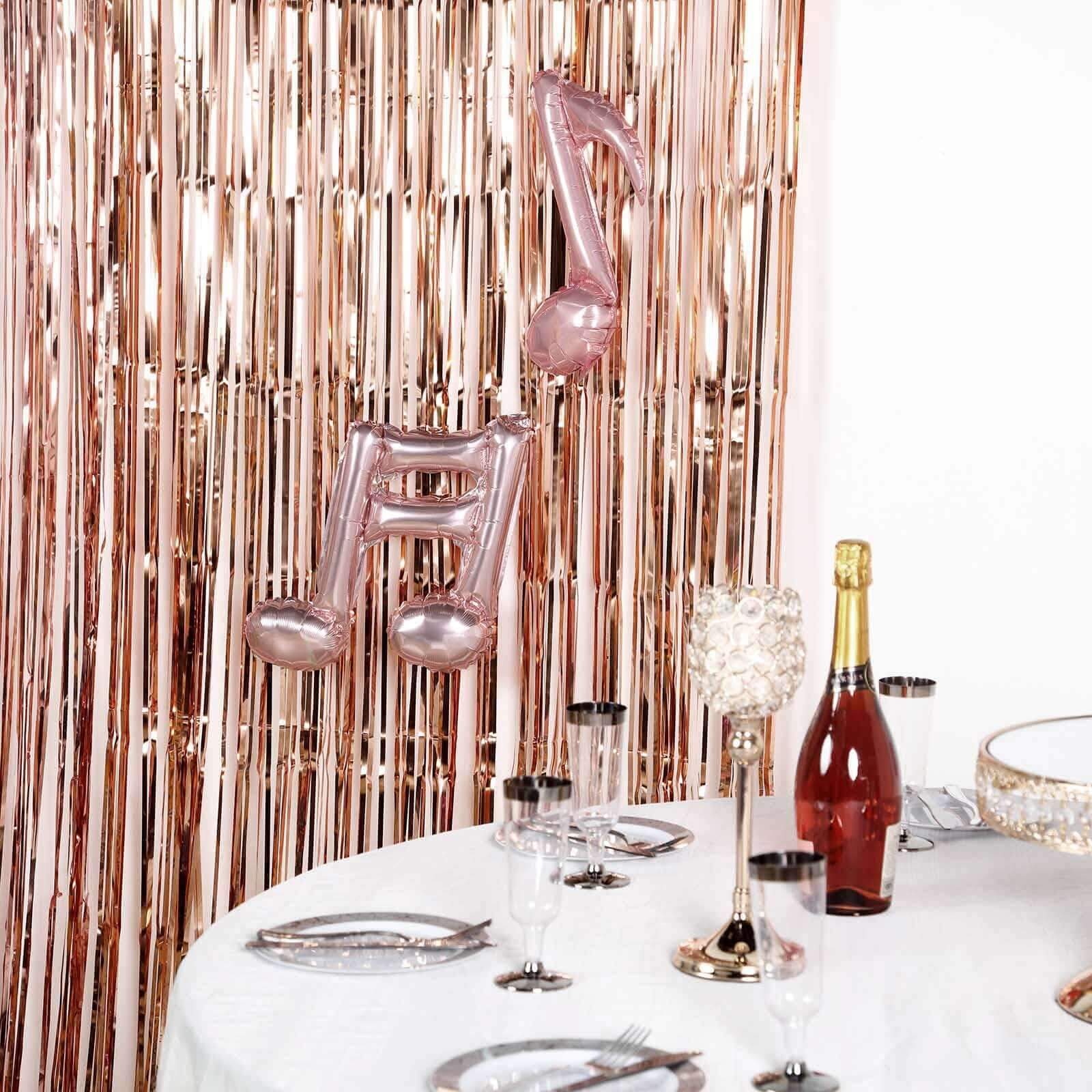8ft Rose Gold Metallic Tinsel Foil Fringe Doorway Curtain Party Backdrop