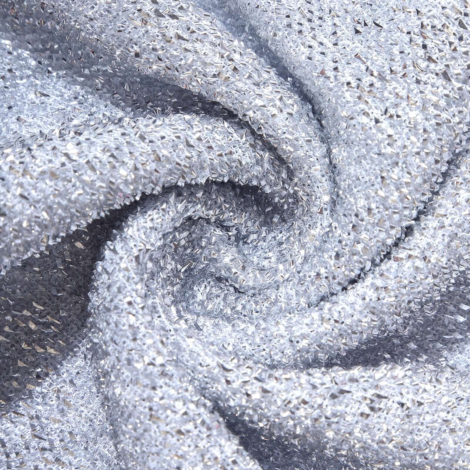 8ft Silver Spandex Fitted U-Shaped Wedding Arch Cover With Shimmer Tinsel Finish, Double-Sided Open Arch Backdrop Slipcover