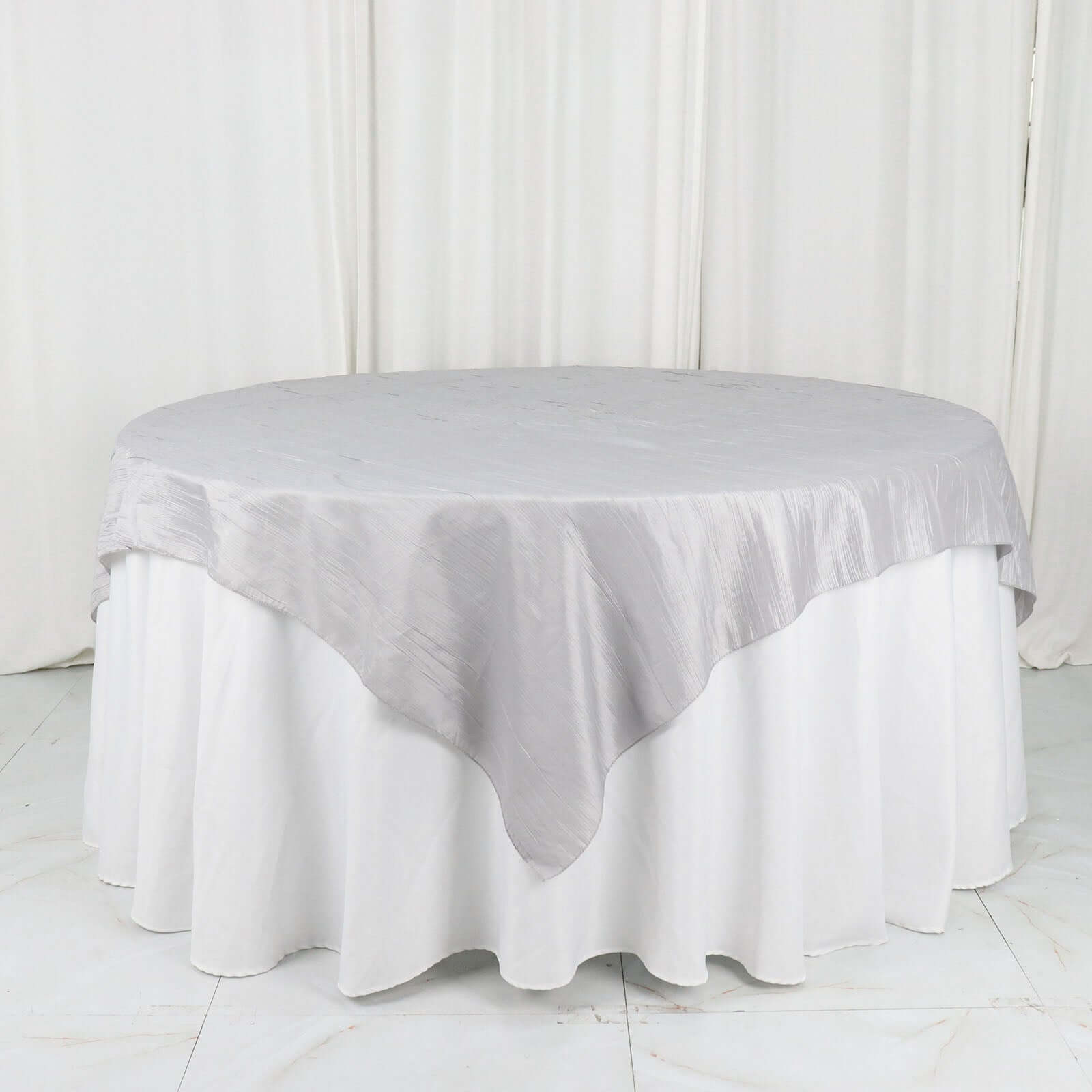 Taffeta 72"x72" Table Overlay Square Tablecloth Silver - Accordion Crinkle Table Cover