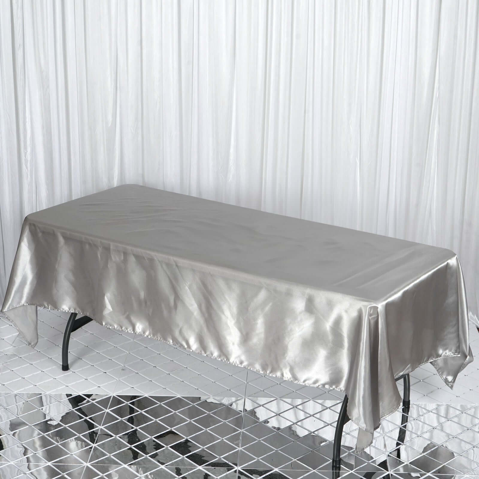 Satin Rectangular 60"x102" Tablecloth Silver - Smooth and Lustrous Table Cover