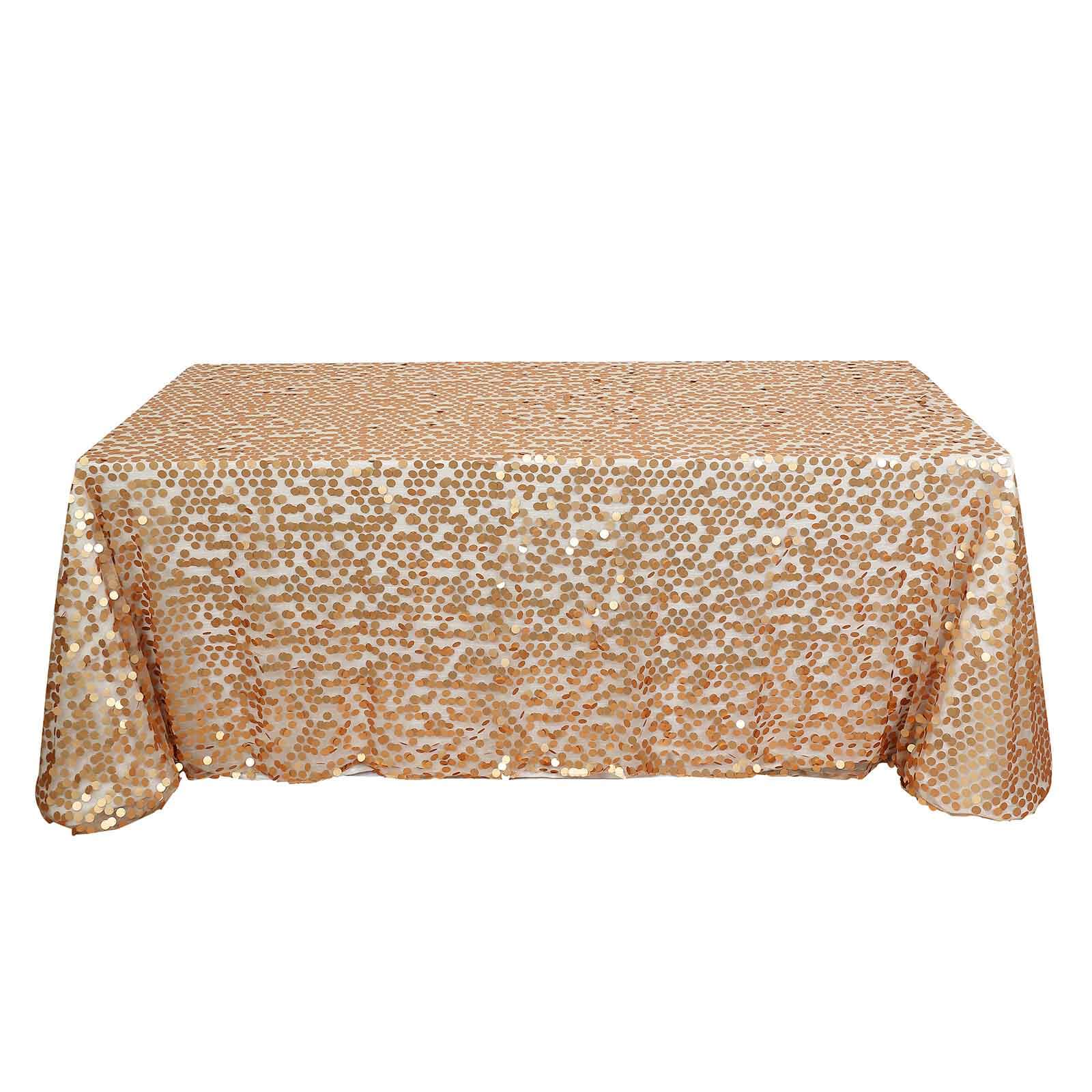 Sequin 90"x132" Rectangle Tablecloth Matte Champagne - Seamless Big Payette Table Cover
