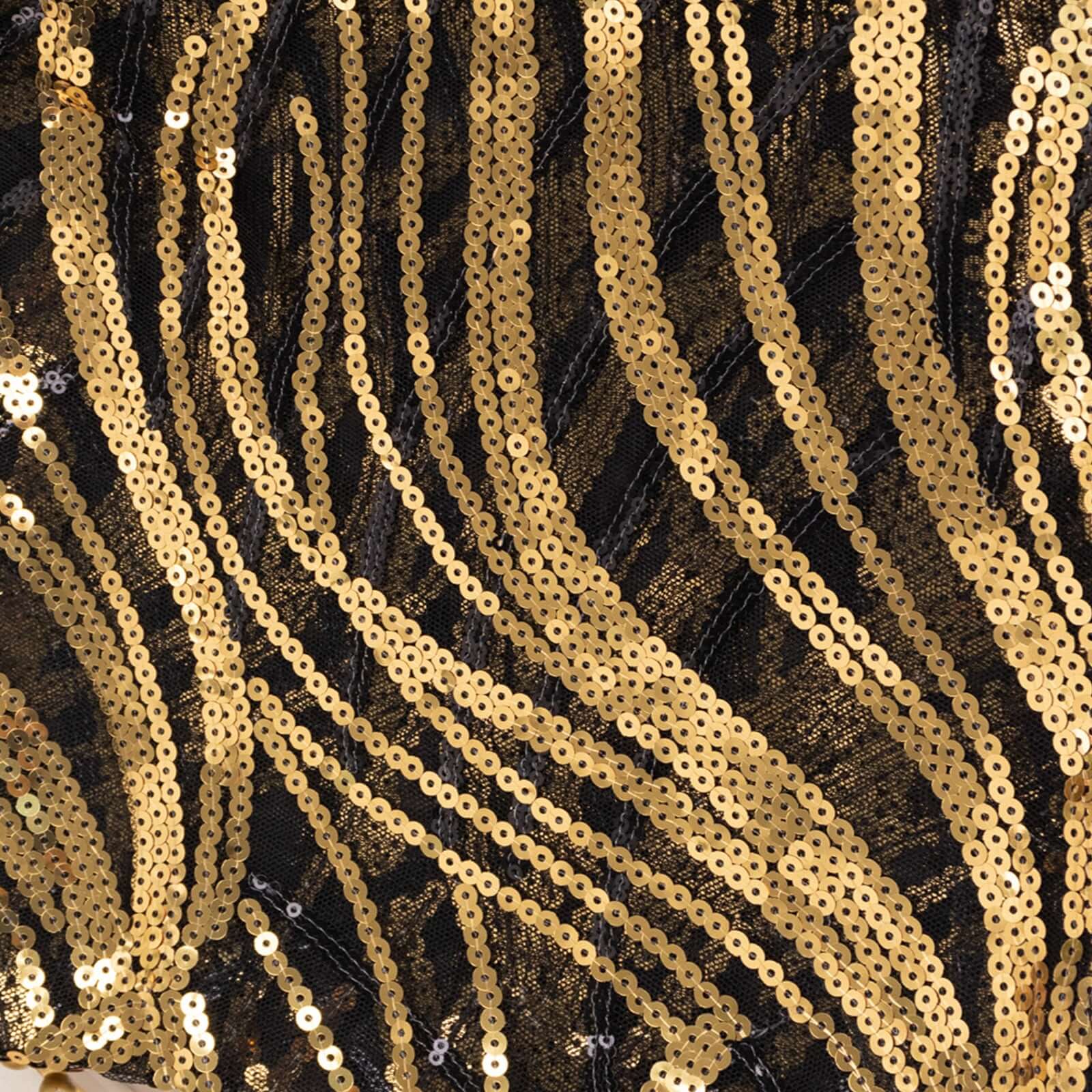 Sequin Mesh 20"x20" Napkin Black Gold - Wave Embroidered Reusable Napkin