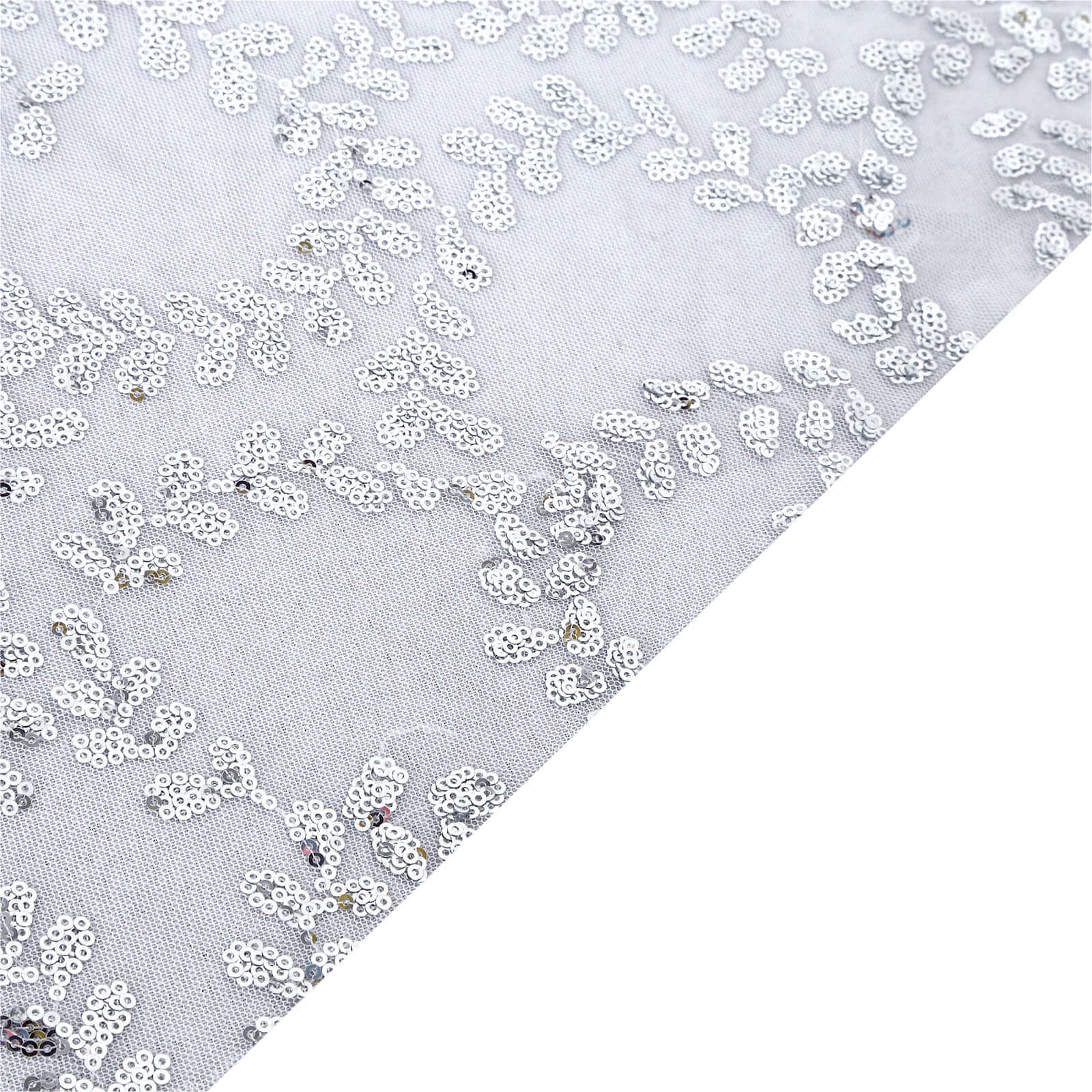 Tulle 120" Round Tablecloth Silver - Seamless Sequin Leaf Embroidered Table Cover