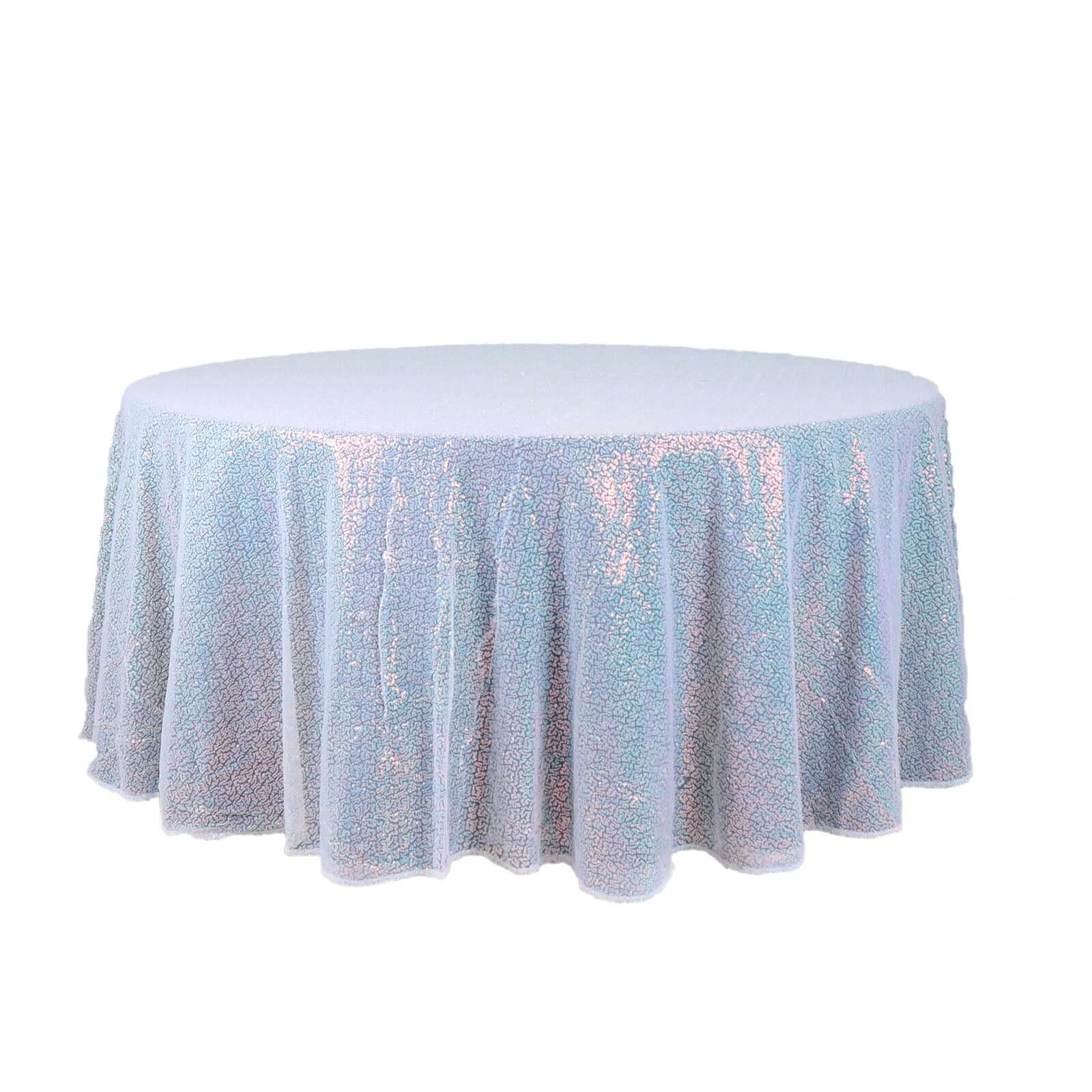 Sequin 120" Round Tablecloth Iridescent Blue - Seamless Glittering Table Cover