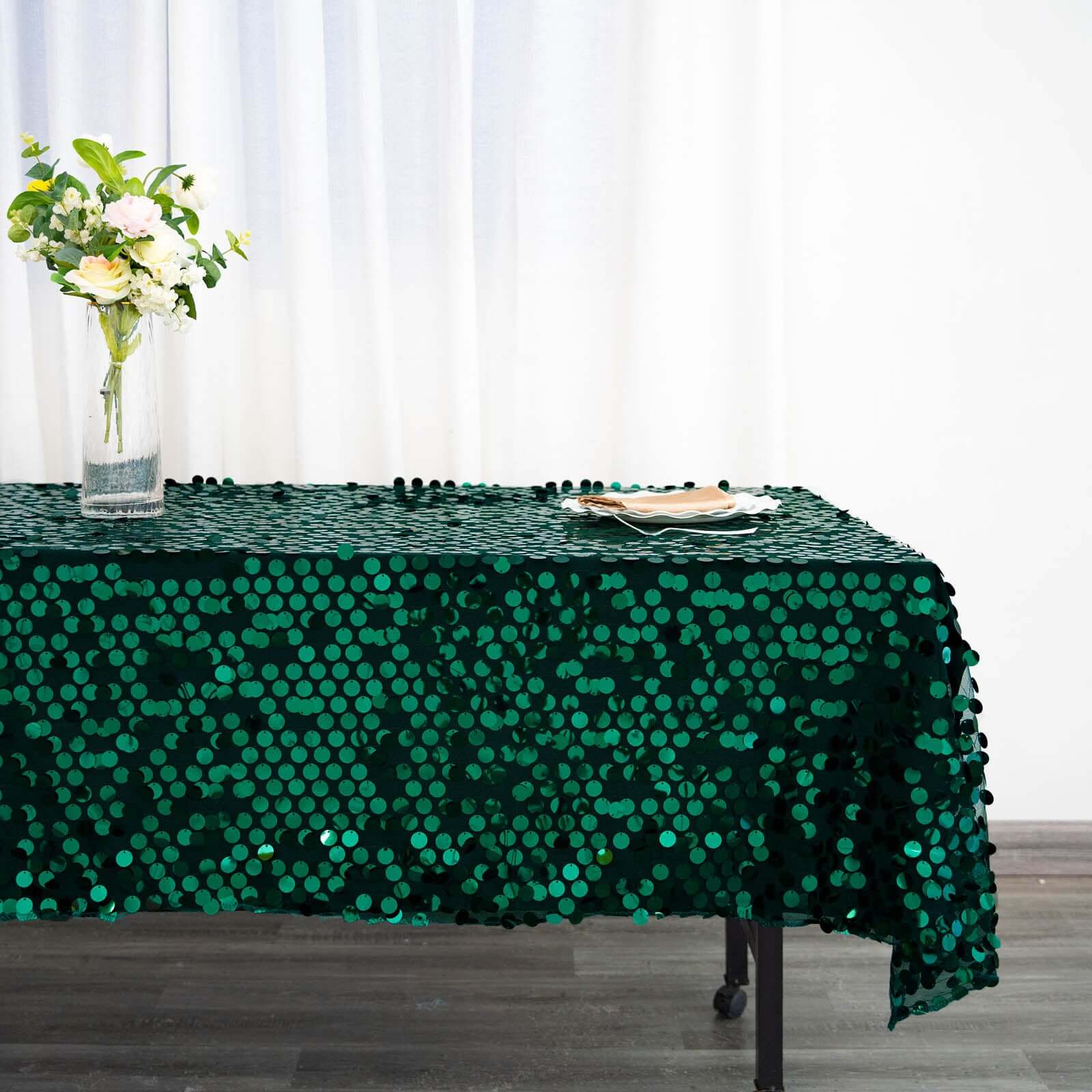 Sequin 60"x102" Rectangle Tablecloth Hunter Emerald Green - Big Payette Design for Modern Gatherings