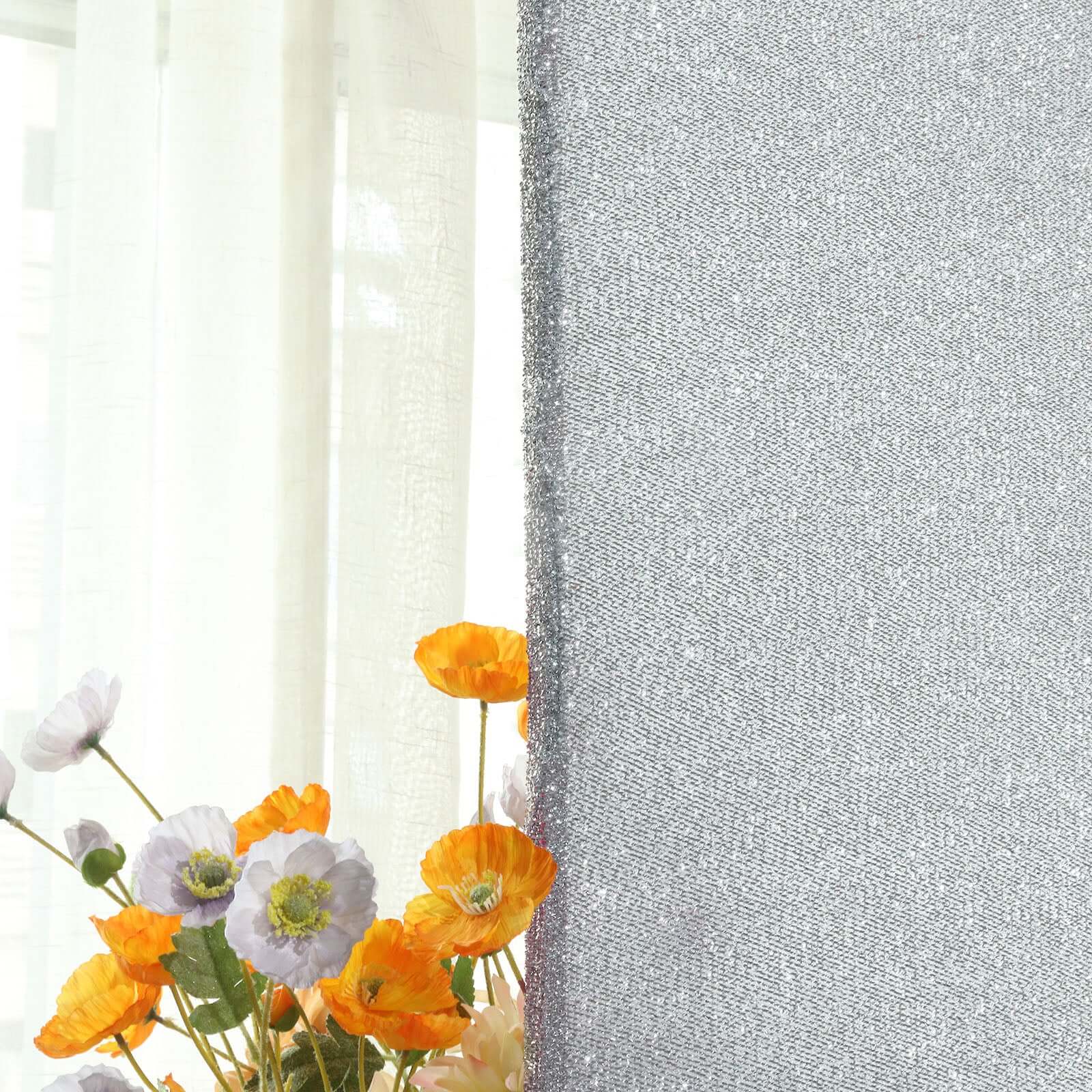 5ft Silver Shimmer Tinsel Spandex Chiara Backdrop Stand Cover For Fitted Round Top Wedding Arch