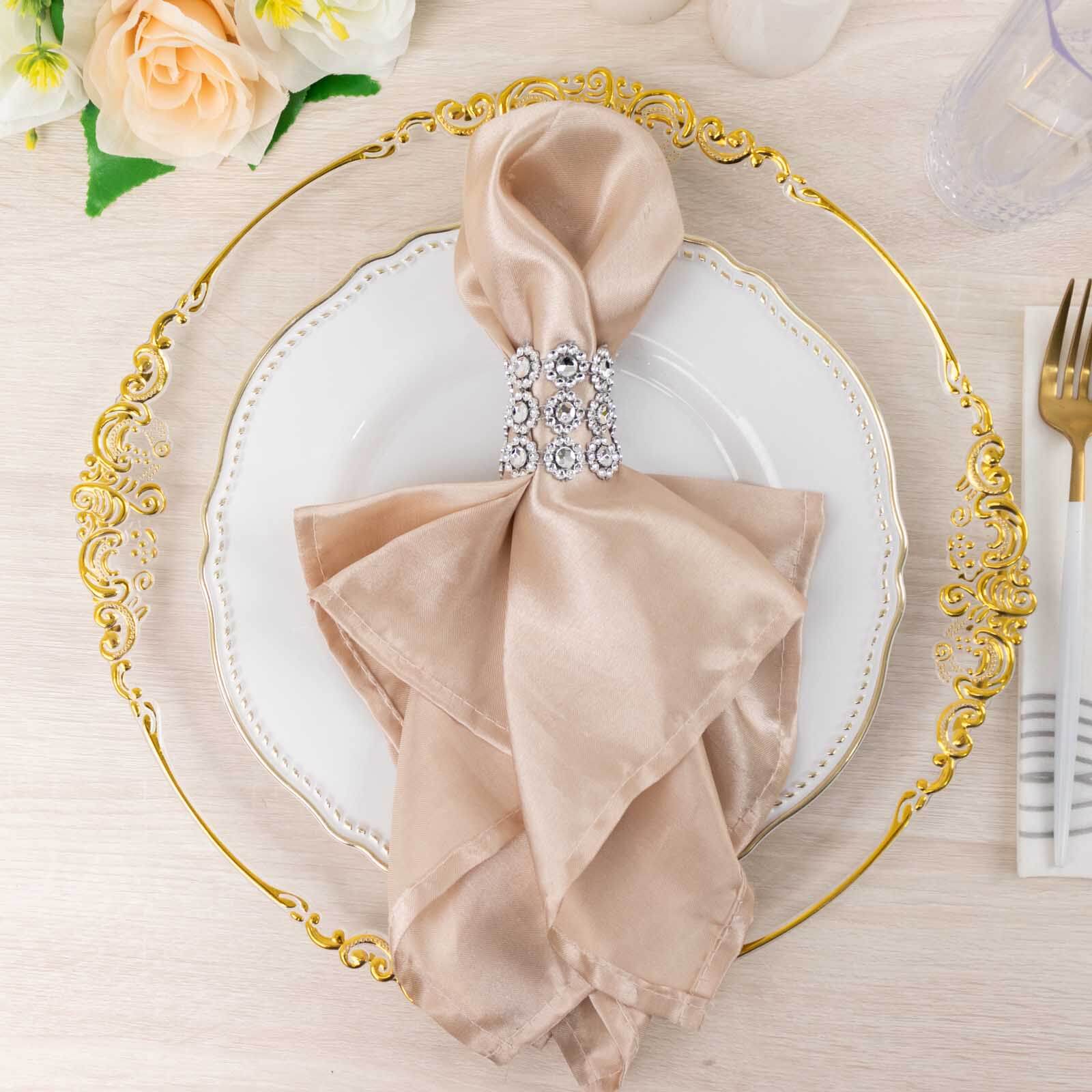 10 Pack Silver Sunflower Diamond Rhinestones Napkin Holders With Velcro, Elegant Wedding Napkin Rings