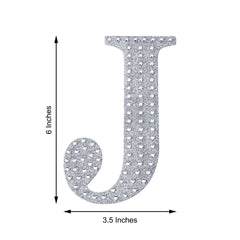 Decorative Rhinestone Alphabet "J" Letter Stickers, Glitter Adhesive Craft Letters Silver DIY Sparkle Embellishments 6"